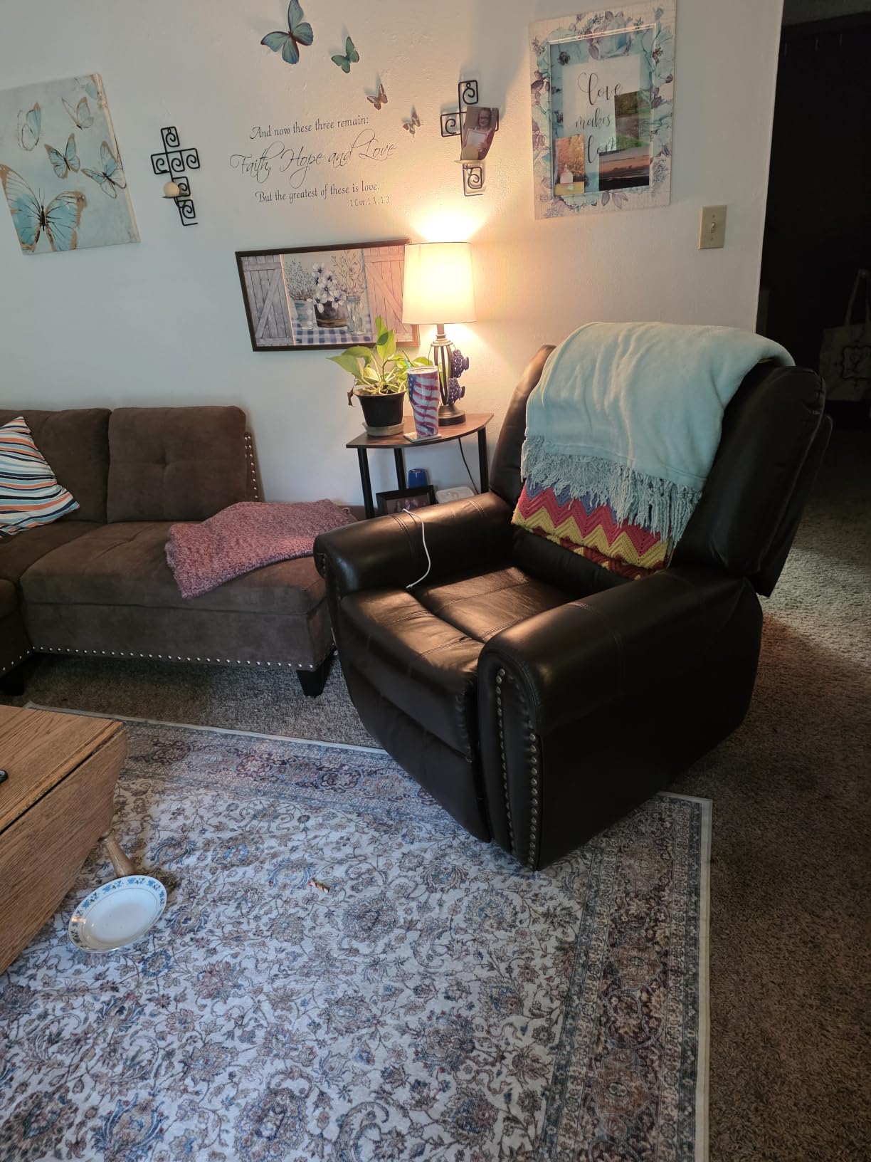 CANMOV Leather Recliner Chair, Classic and Traditional Manual Recliner Chair with Comfortable Arms and Back Single Sofa for Living Room, Nut Brown customer photo 1