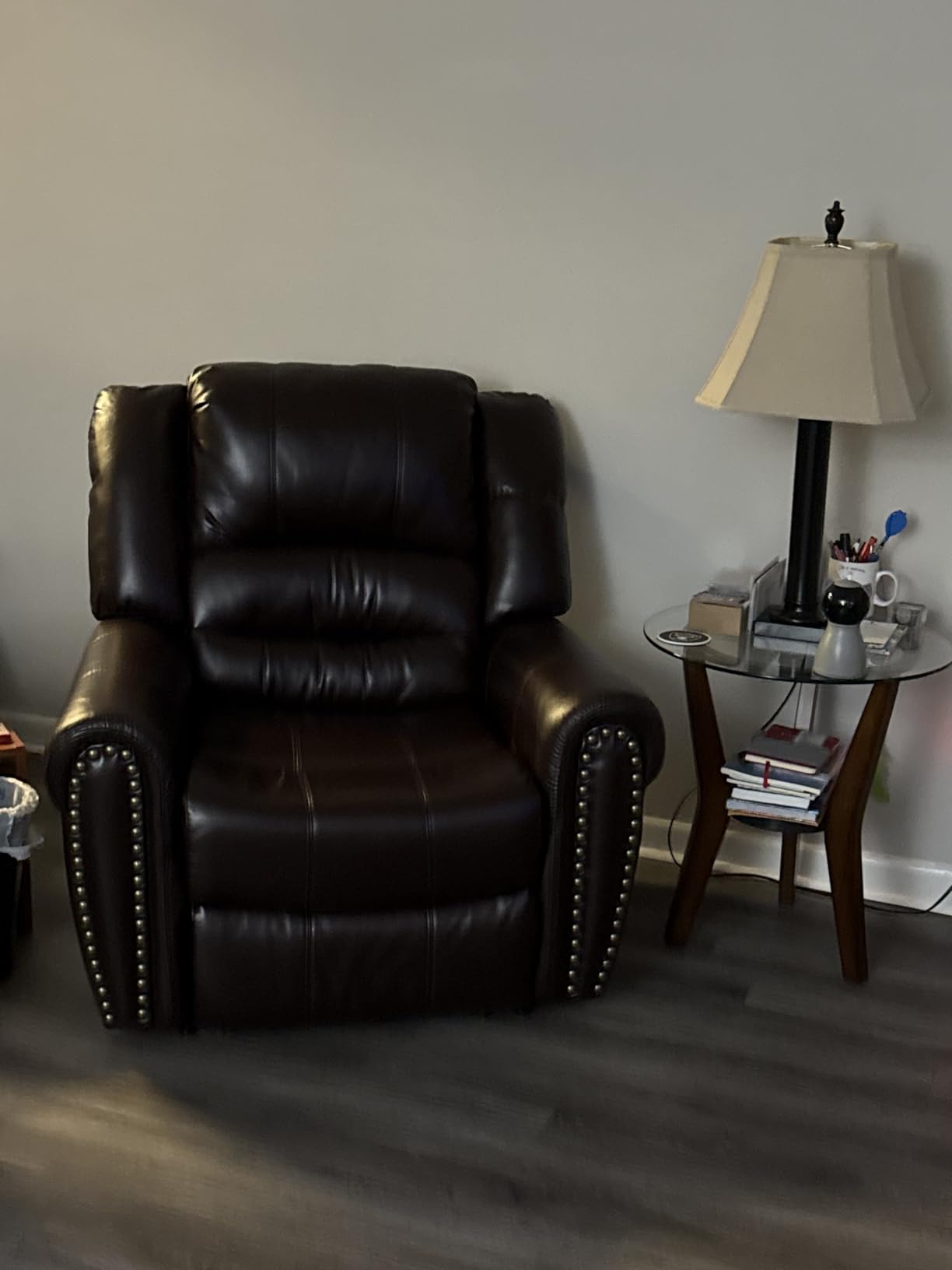 CANMOV Leather Recliner Chair, Classic and Traditional Manual Recliner Chair with Comfortable Arms and Back Single Sofa for Living Room, Nut Brown customer photo 2