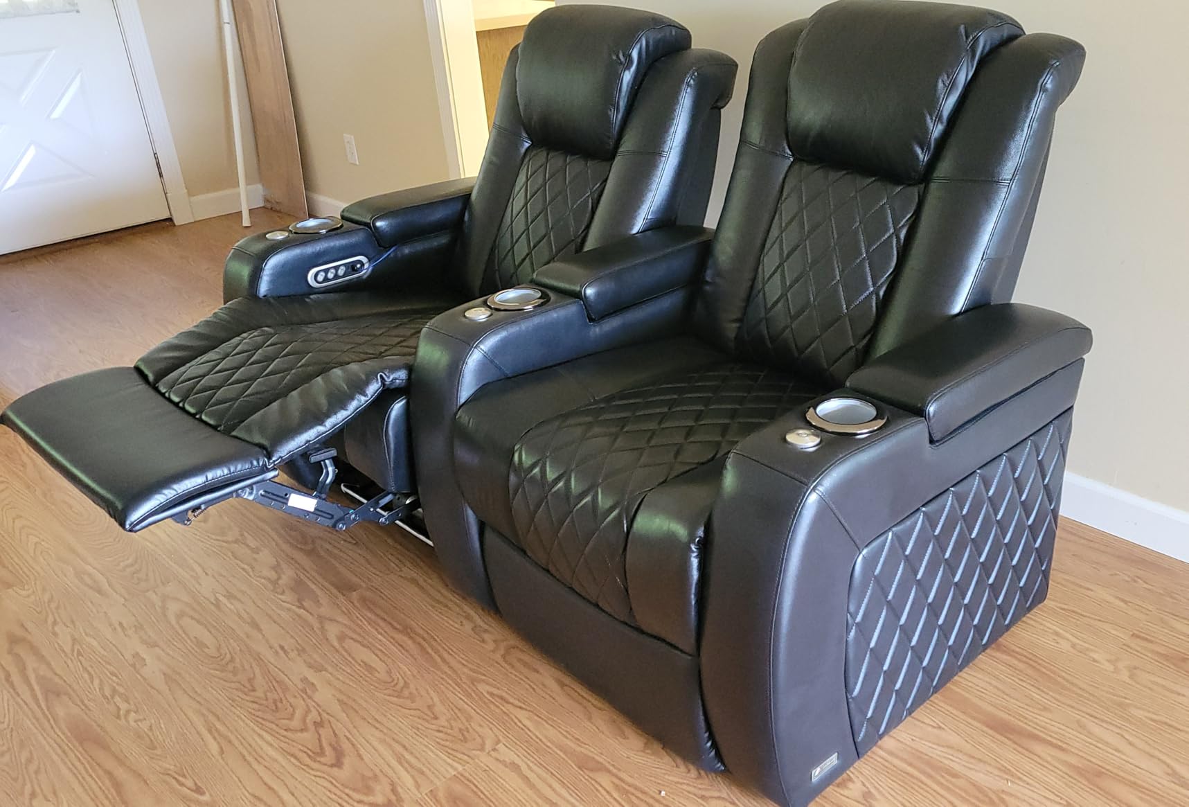 Valencia Tuscany Home Theater Seat - Nappa Leather Power Recliner with Cool Gel Memory Foam, USB-C/USB-A Charging, RGB LED Lights, Adjustable Lumbar & Headrest (Row of 3, Black) customer photo 2
