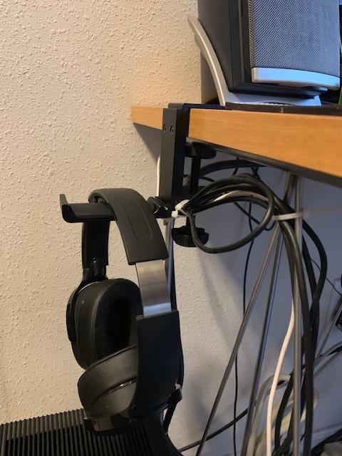 New Foldable Headphone Stand Hanger Holder Aluminum Headset Soundbar Stand Clamp Hook Under Desk Space Save Mount, Universal Fit Gaming Headphones, Black customer photo 2