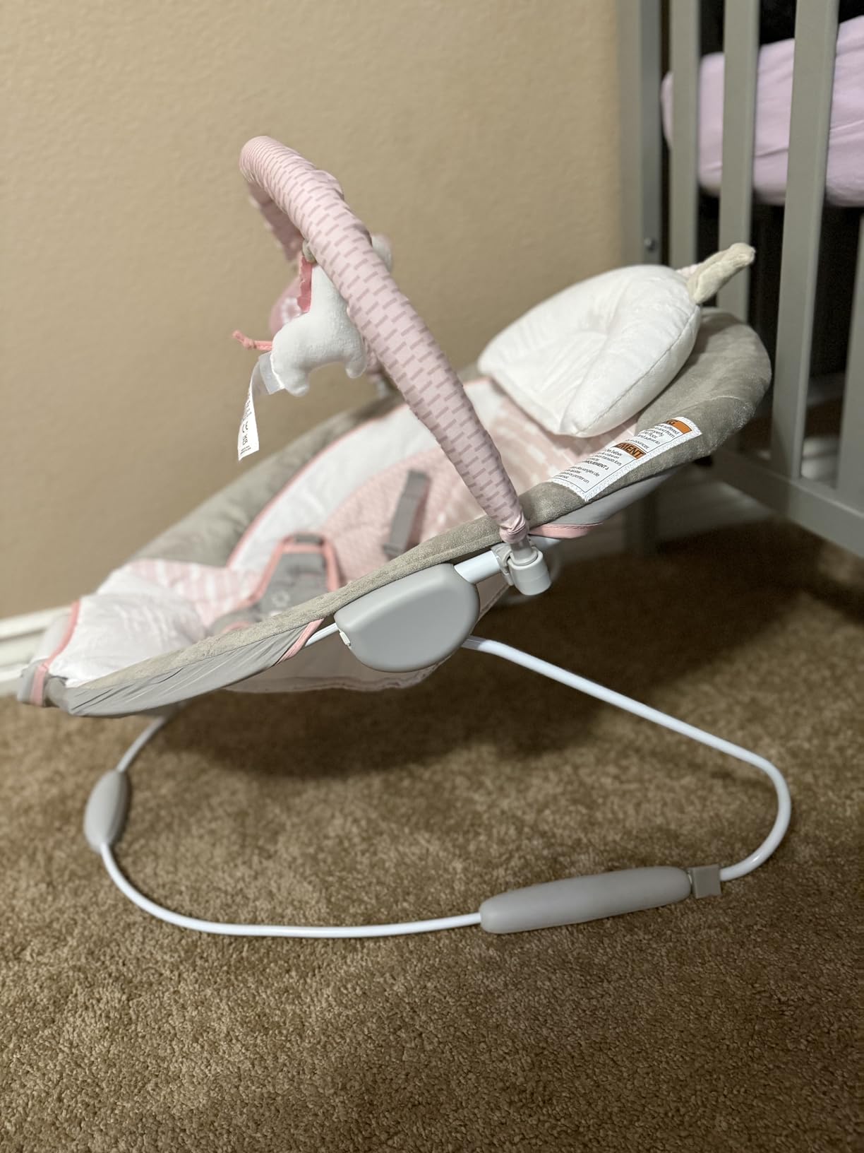 Ingenuity Soothing Baby Bouncer Infant Seat with Vibrations, -Toy Bar & Sounds, 0-6 Months Up to 20 lbs (Pink Flora the Unicorn) customer photo 2