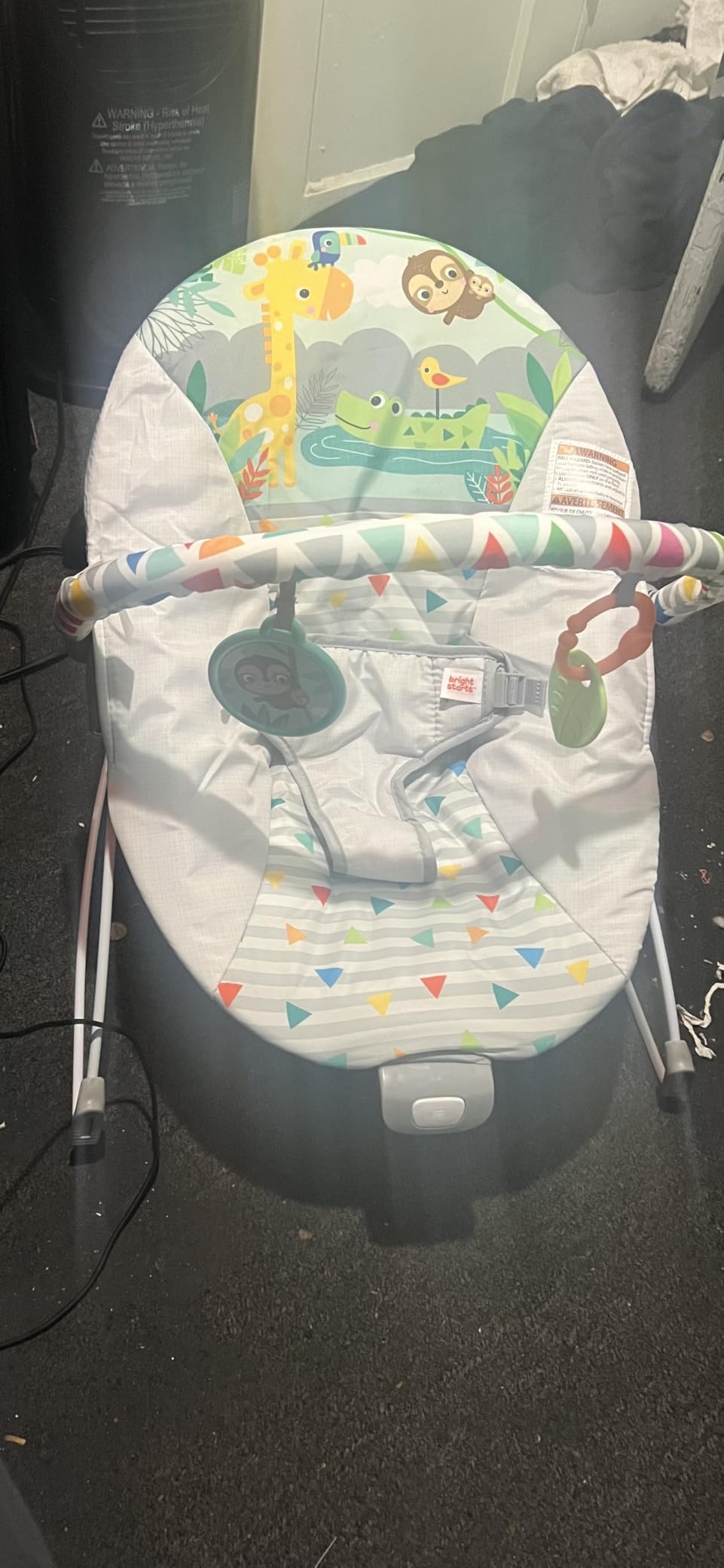 Bright Starts Baby Bouncer Soothing Vibrations Infant Seat - Removable -Toy Bar, Nonslip Feet, 0-6 Months Up to 20 lbs (Safari Fun) customer photo 2