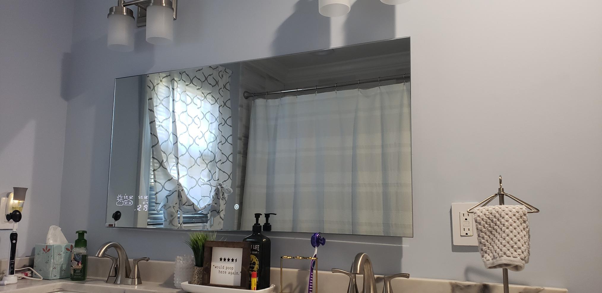 BYECOLD 48”x24” Smart Bathroom Mirror Wi-Fi Enabled Weather Display, Anti-Fog LED Light Vanity Mirror Backlit Frameless Lighted Touch Sensor Makeup for Wall - Horizontally Hang Only customer photo 2