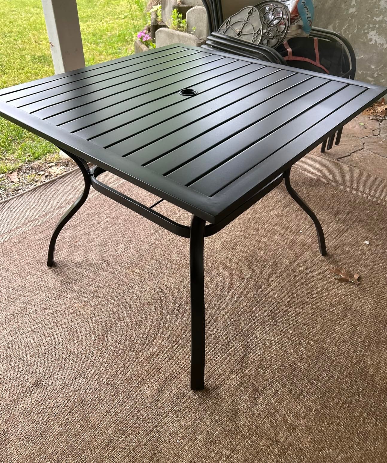 PHI VILLA Patio Table for 4, Black Metal Dining Table w/Umbrella Hole customer photo 2