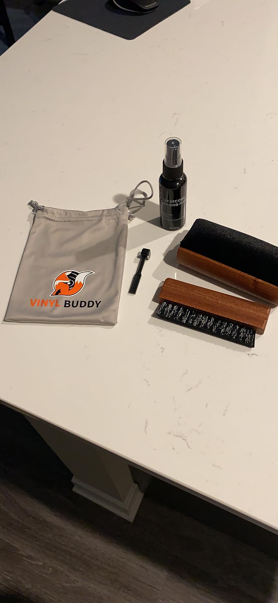 Vinyl Buddy 5-in-1 Vinyl Record Cleaning Kit | Premium Hardwood Velvet & Microfiber Brush, Stylus Brush, Alcohol-Free Solution & Storage Pouch — Clean, Protect & Restore Your LPs customer photo 1