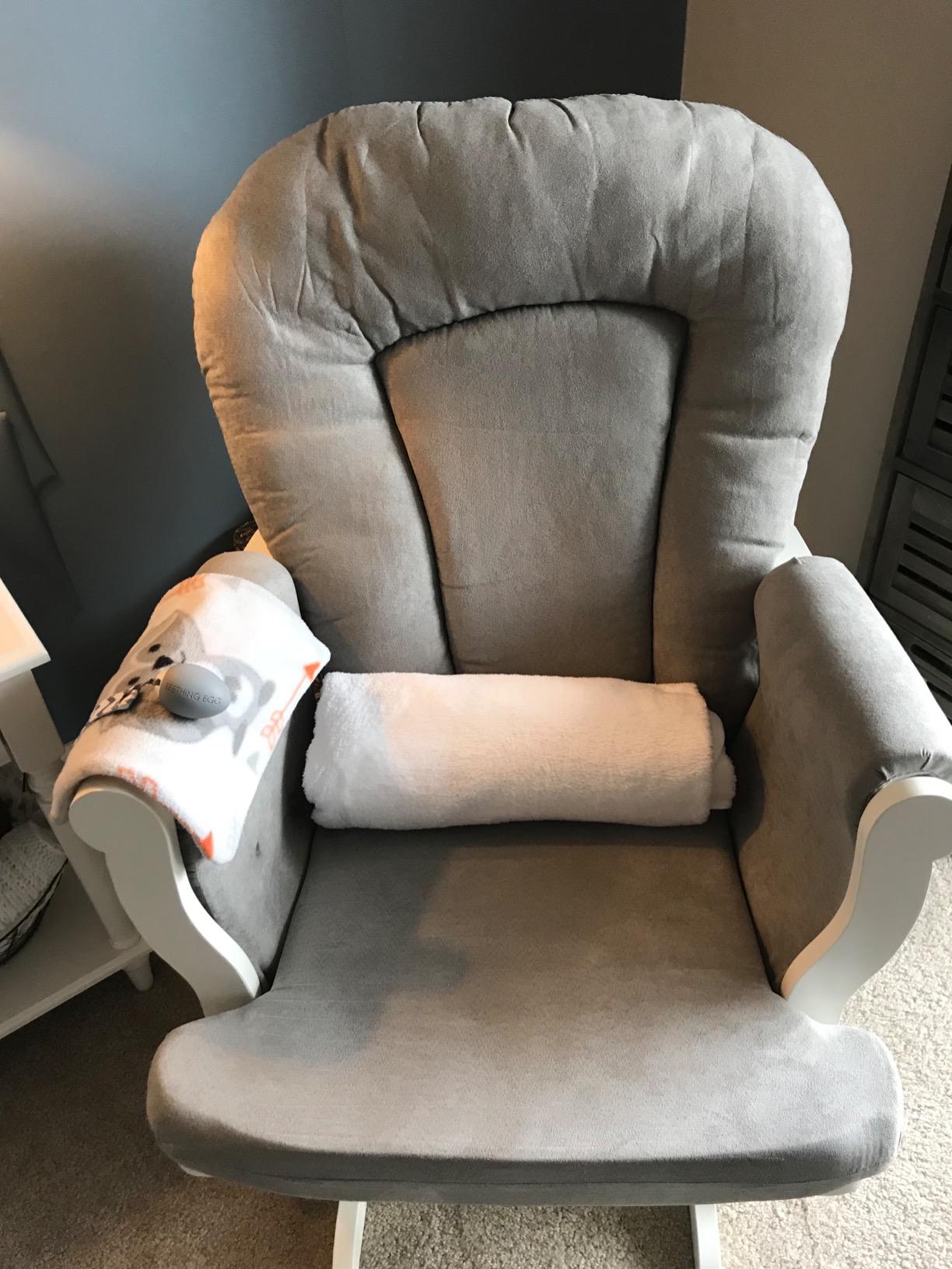Child Craft Cozy Glider Rocker and Ottoman Set, Smooth Quiet Gliding Motion, Padded Cushion with Convenient Storage Pockets, Solid Wood Base & Frame (Dapper Gray with Light Gray Cushion) customer photo 2