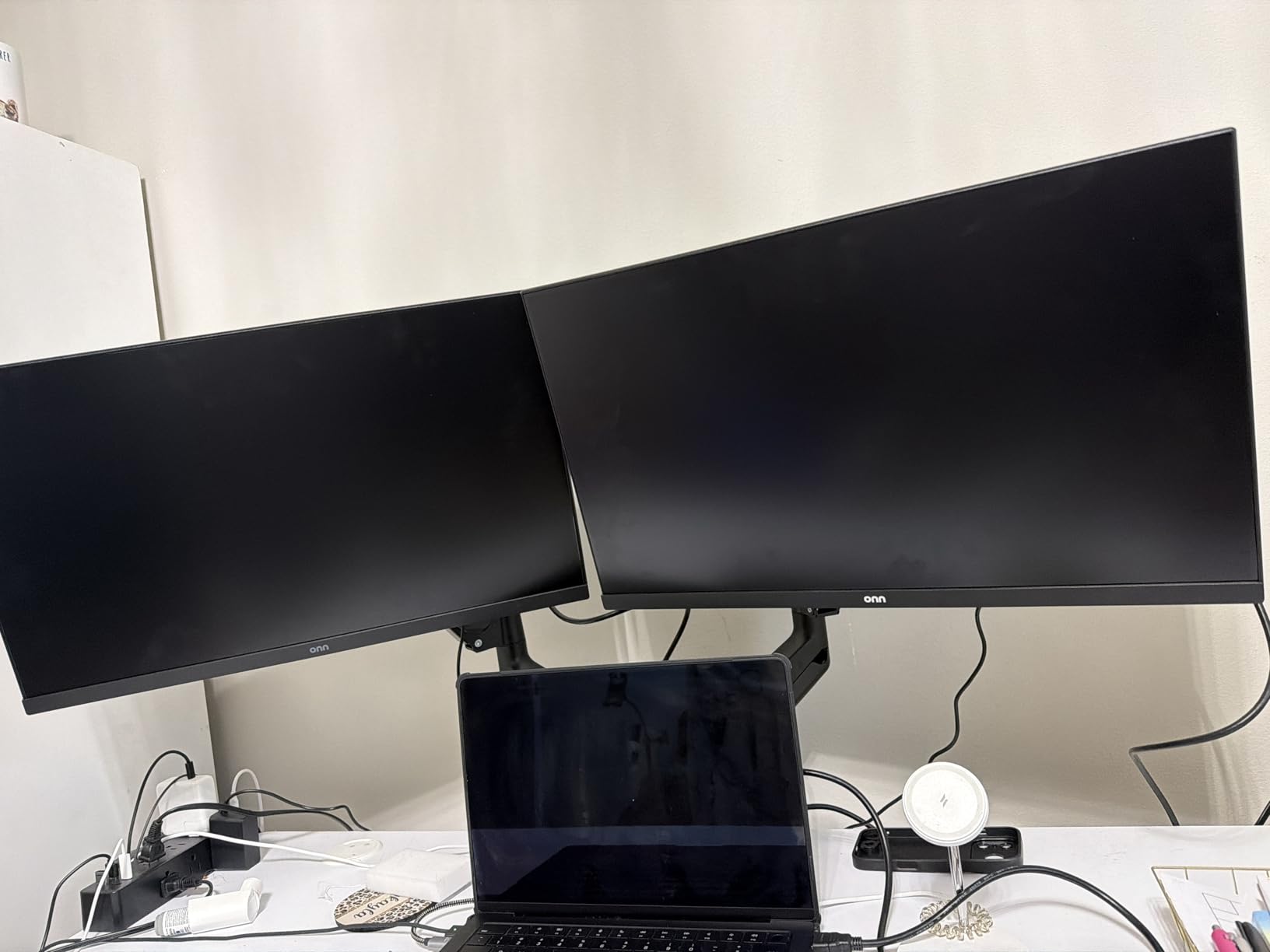 MOUNTUP Dual Monitor Stand for Desk, Monitor Arms for 2 Monitors 32 27 24 22 Inches, Height Adjustable Double Monitor Mount, VESA Mount with C-Clamp & Grommet Base, Holds 4.4-17.6lbs customer photo 1