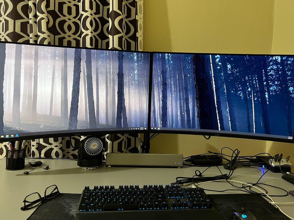 MOUNTUP Dual Monitor Desk Mount, Max 32 Inch up to 17.6lbs, Fully Adjustable Dual Monitor Arm for 2 LCD Screens, Double Monitor Stand with C-Clamp and Grommet Base customer photo 1
