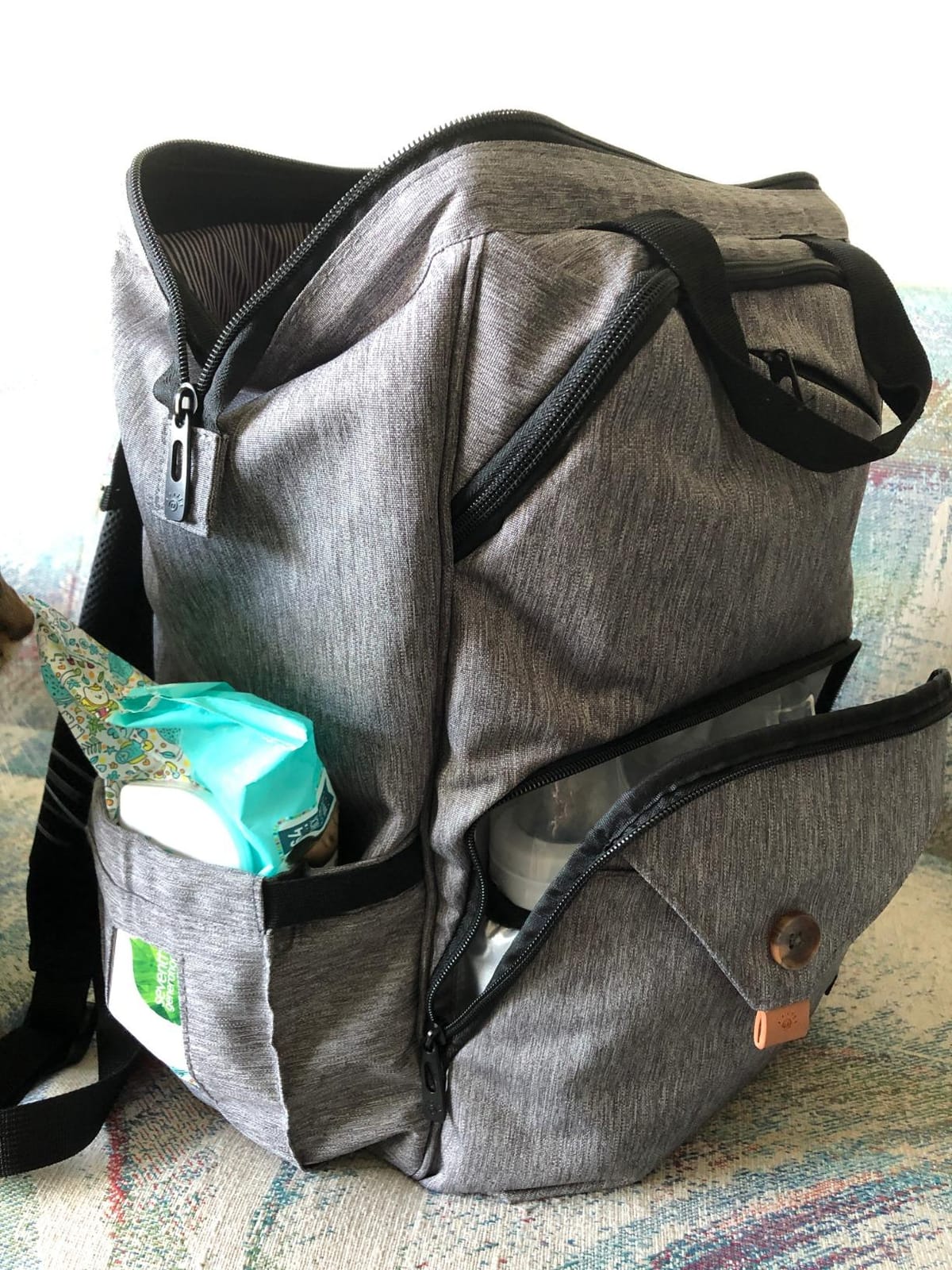Hap Tim Diaper Bag Backpack,Large Capacity Travel Back Pack Maternity Baby Nappy Changing Bags, Double Compartments with Stroller Straps,Waterproof,Grey Black(US7340-GB) customer photo 1