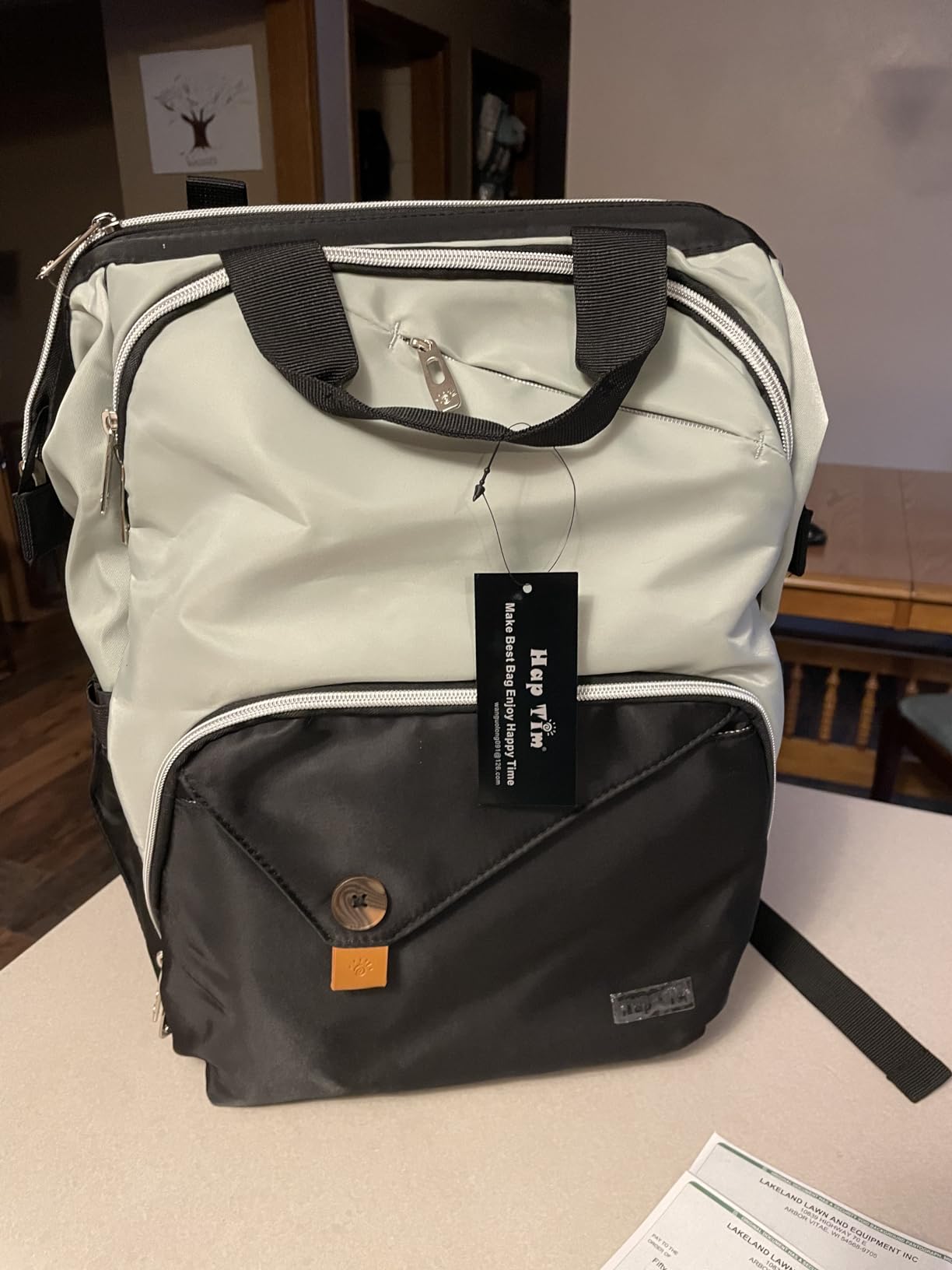 Hap Tim Diaper Bag Backpack,Large Capacity Travel Back Pack Maternity Baby Nappy Changing Bags, Double Compartments with Stroller Straps,Waterproof,Grey Black(US7340-GB) customer photo 2