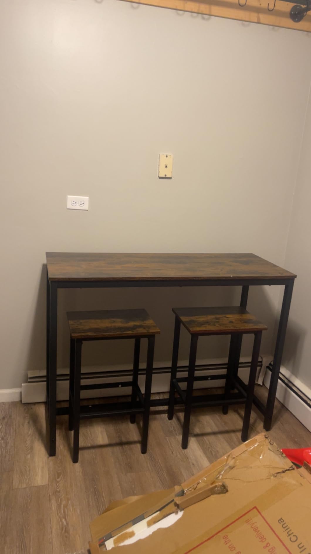 HOOBRO Bar Table and Chairs Set, 47.2” Rectangular Pub Table with 2 Stools for Small Space, 3-Piece Breakfast stools Set, Sturdy Metal Frame, Easy to Assemble, Rustic Brown BF52BT01 customer photo 2