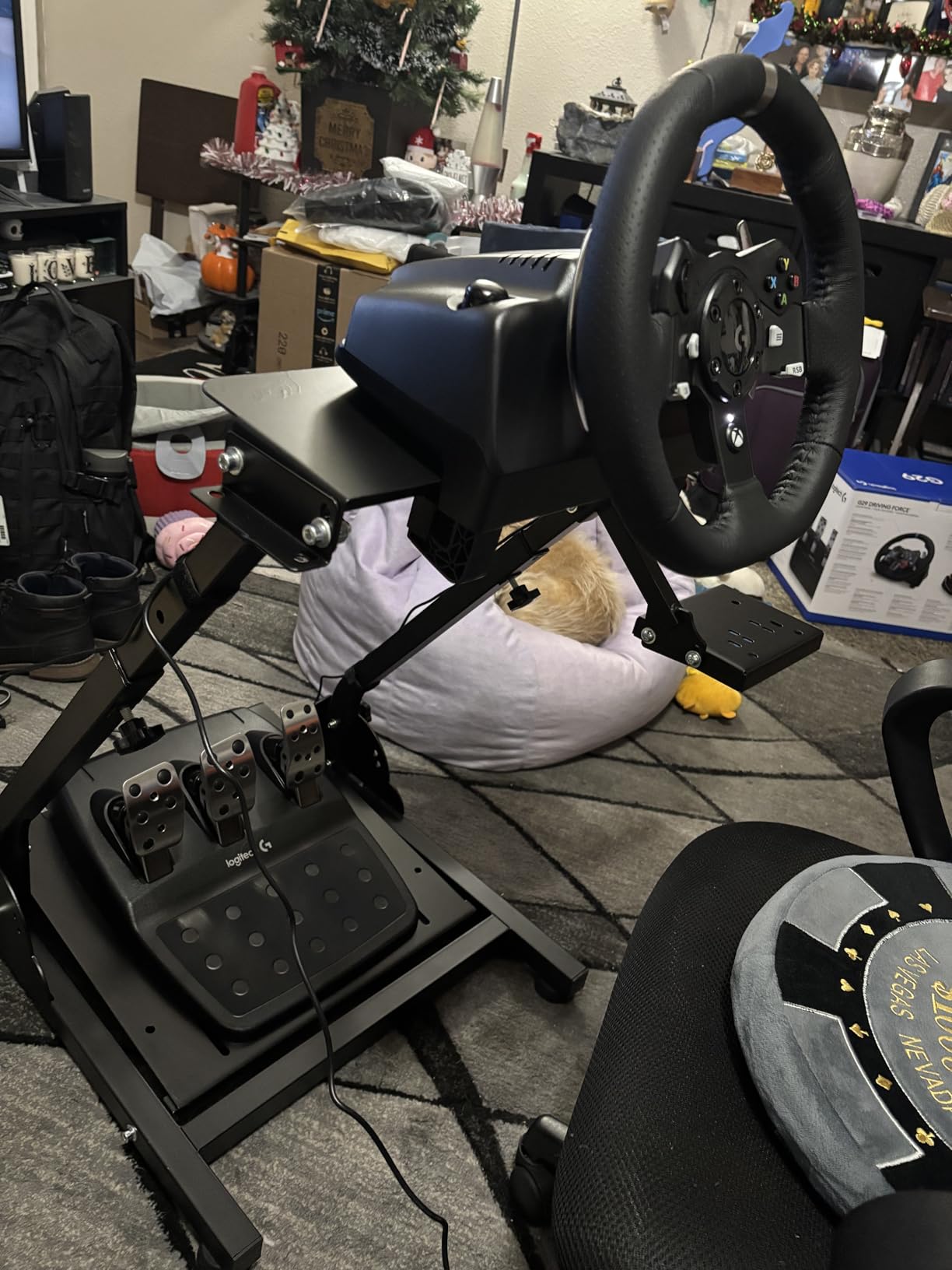 Racing Wheel Stand, Height Adjustable & Foldable Steering Wheal Stand Compatible with Logitech G25,G27,G29,G920 Gaming Cockpit customer photo 1