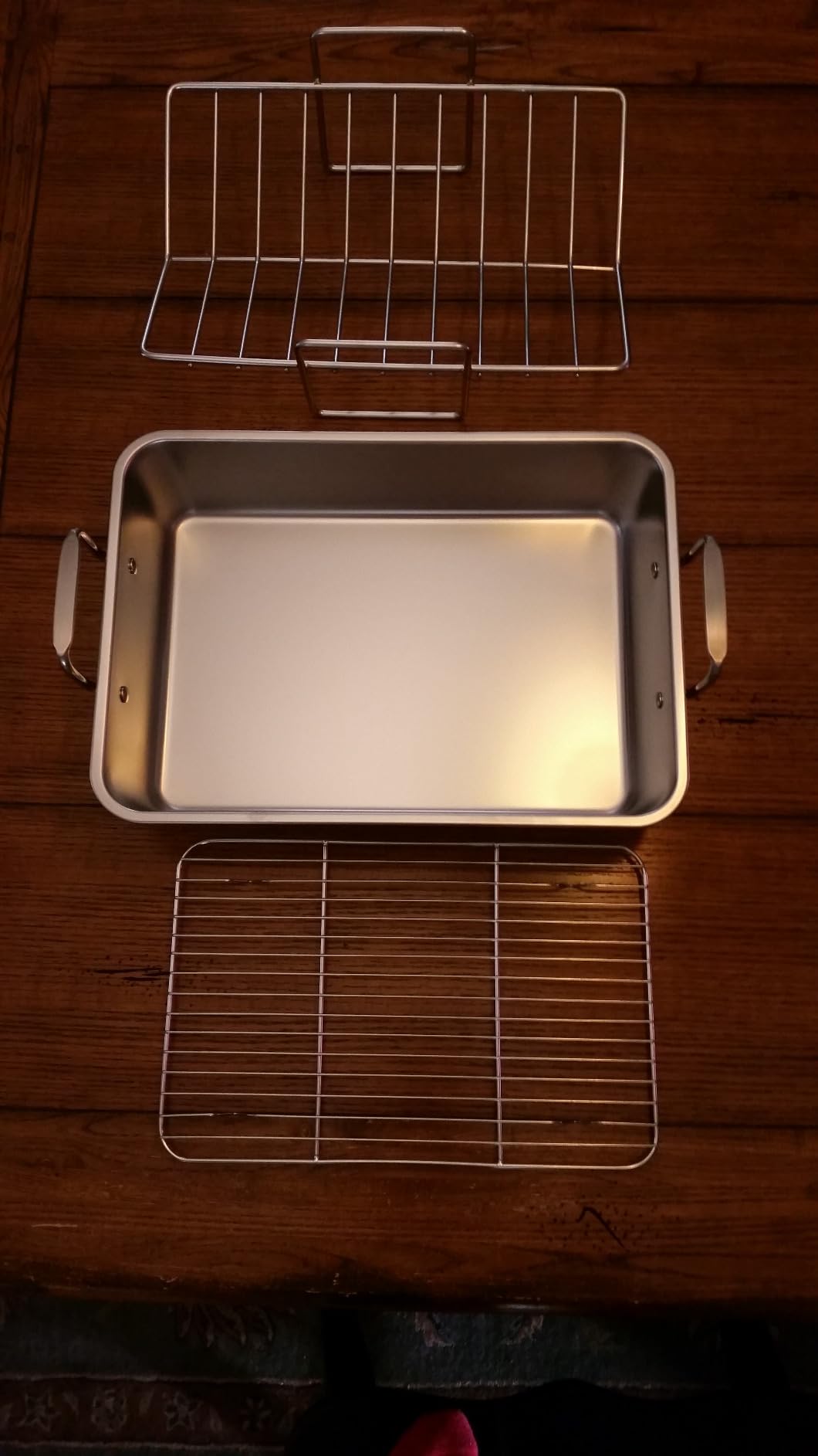 E-far Roasting Pan, 16 x 11.5 Inch Stainless Steel Turkey Roaster with V-shaped & Flat Rack, Non-toxic & Heavy Duty Deep Broiling Pan, Dishwasher Safe - Large customer photo 1
