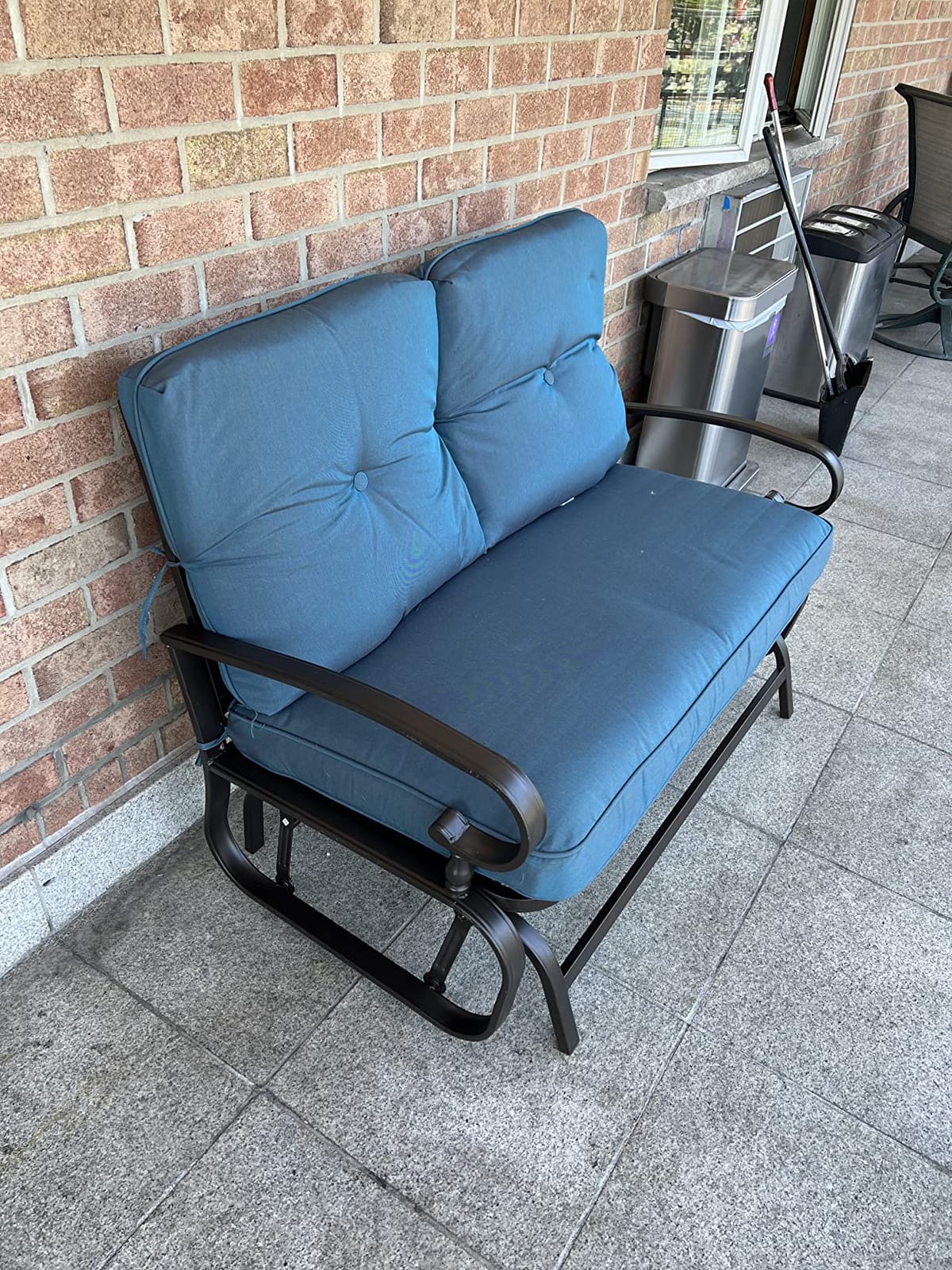 Crownland Outdoor Patio Glider Chair, Rocking Glider Bench for 2 Person, Porch Furniture Loveseat Seating, Wrought Iron Patio Textilene Gliders for Outside, Porch, Garden(Peacock Blue) customer photo 1