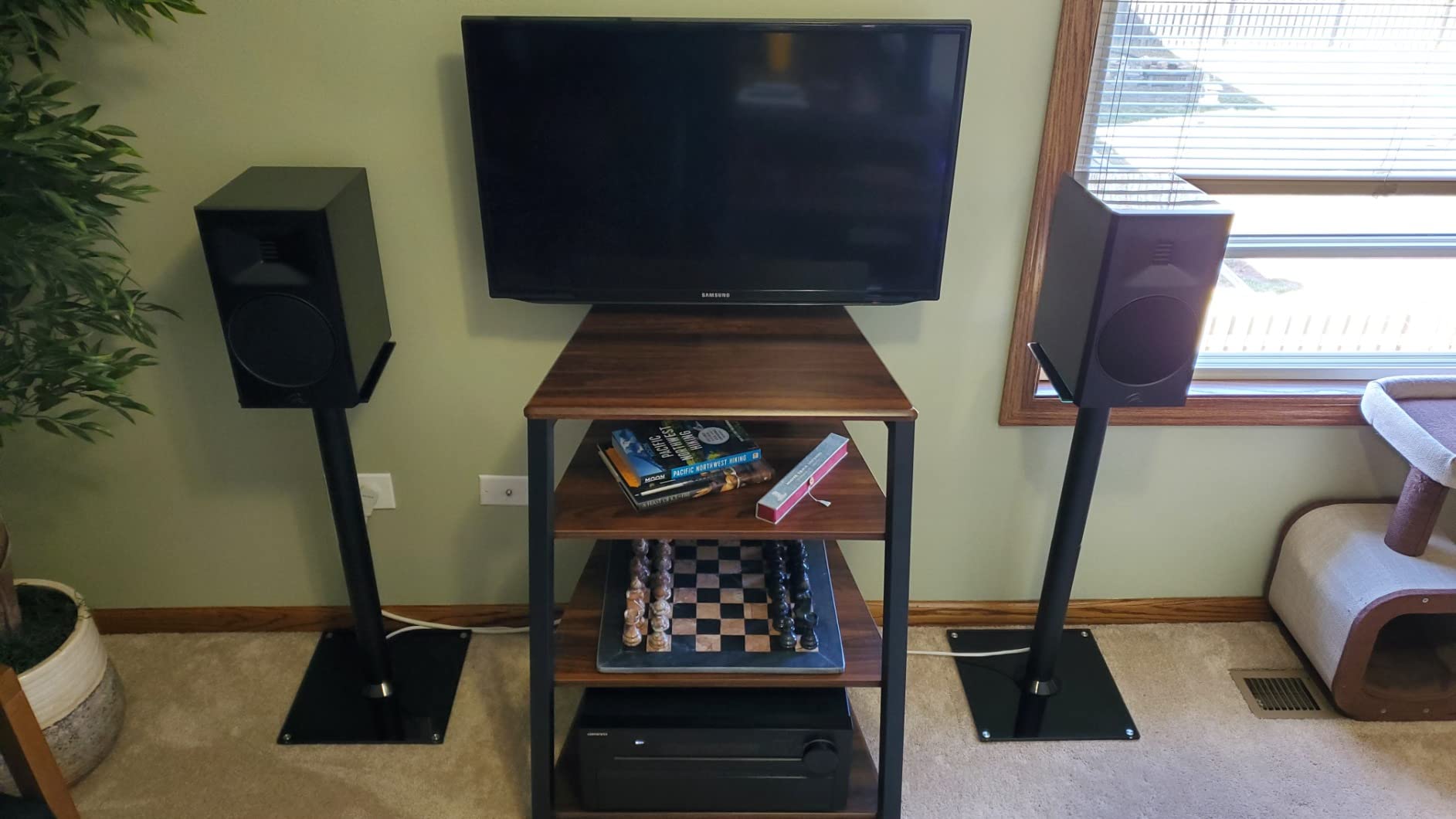 FITUEYES 4-Tier AV Media Stand Corner Shelf for Record Player HiFi, Walnut customer photo 2