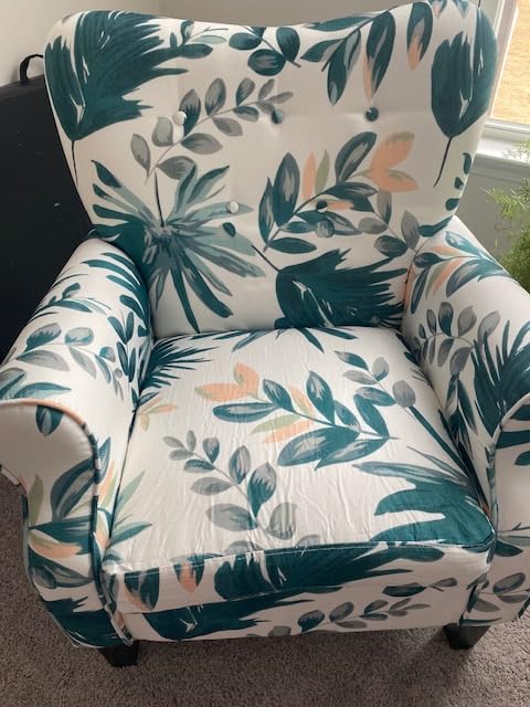 YOLENY Modern Accent Chair,High Back Armchair,Upholstered Fabric Button Single Sofa with Wooden Legs for Living Room,Bedroom,Blue Leaves customer photo 1