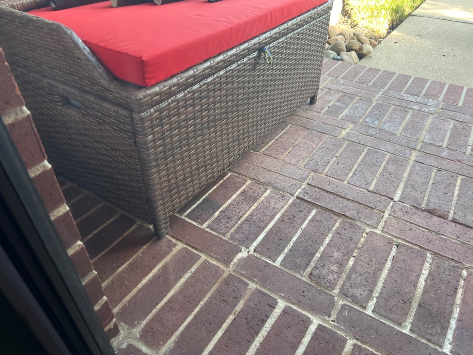 Outsunny 34 Gallon Outdoor Wicker Storage Bench Deck Box Red customer photo 1