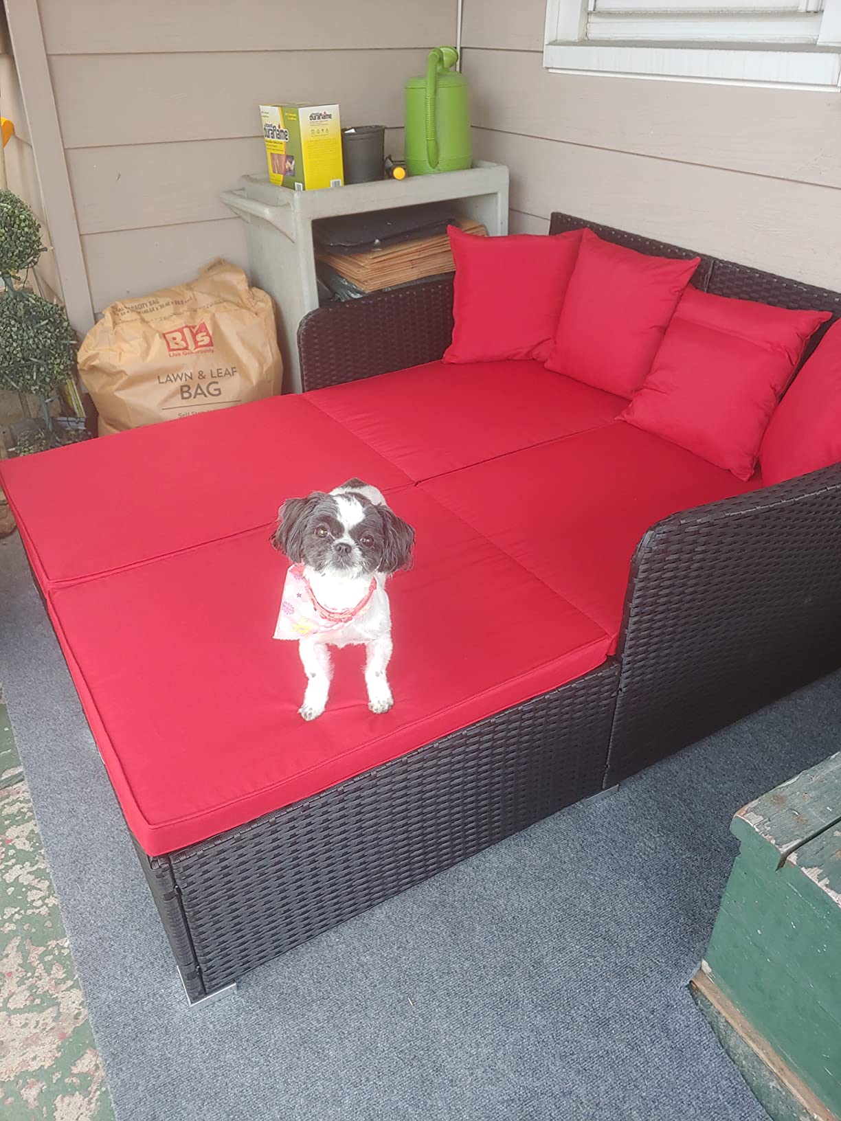 HAPPYGRILL Outdoor Rattan Daybed, Patio Sunbed Sofa Set with Cushion & Pillows, Sturdy Aluminum Foot, Wicker Patio Furniture Double Bed Lounger for Garden Porch Poolside customer photo 1