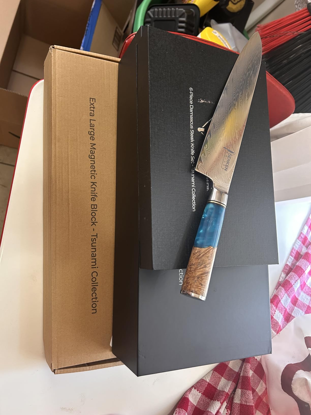 SENKEN 7-Piece Damascus Kitchen Knife Set - Tsunami Collection - 67-Layer Japanese VG10 Steel - Chef's Knife, Cleaver, Santoku, Bread, Boning, & More customer photo 2