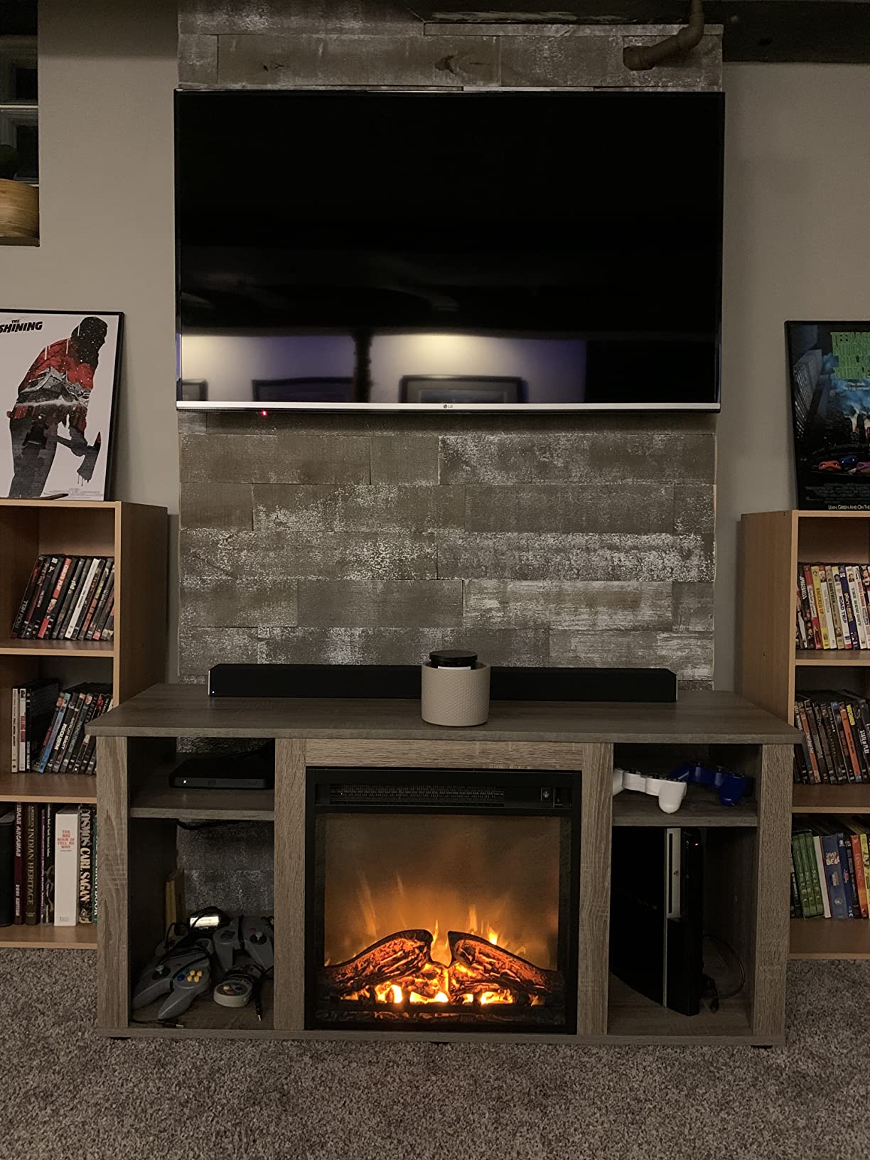 Furinno Jensen Entertainment Center Stand with Fireplace for TV up to 55 Inch, Corded Electric, White customer photo 1