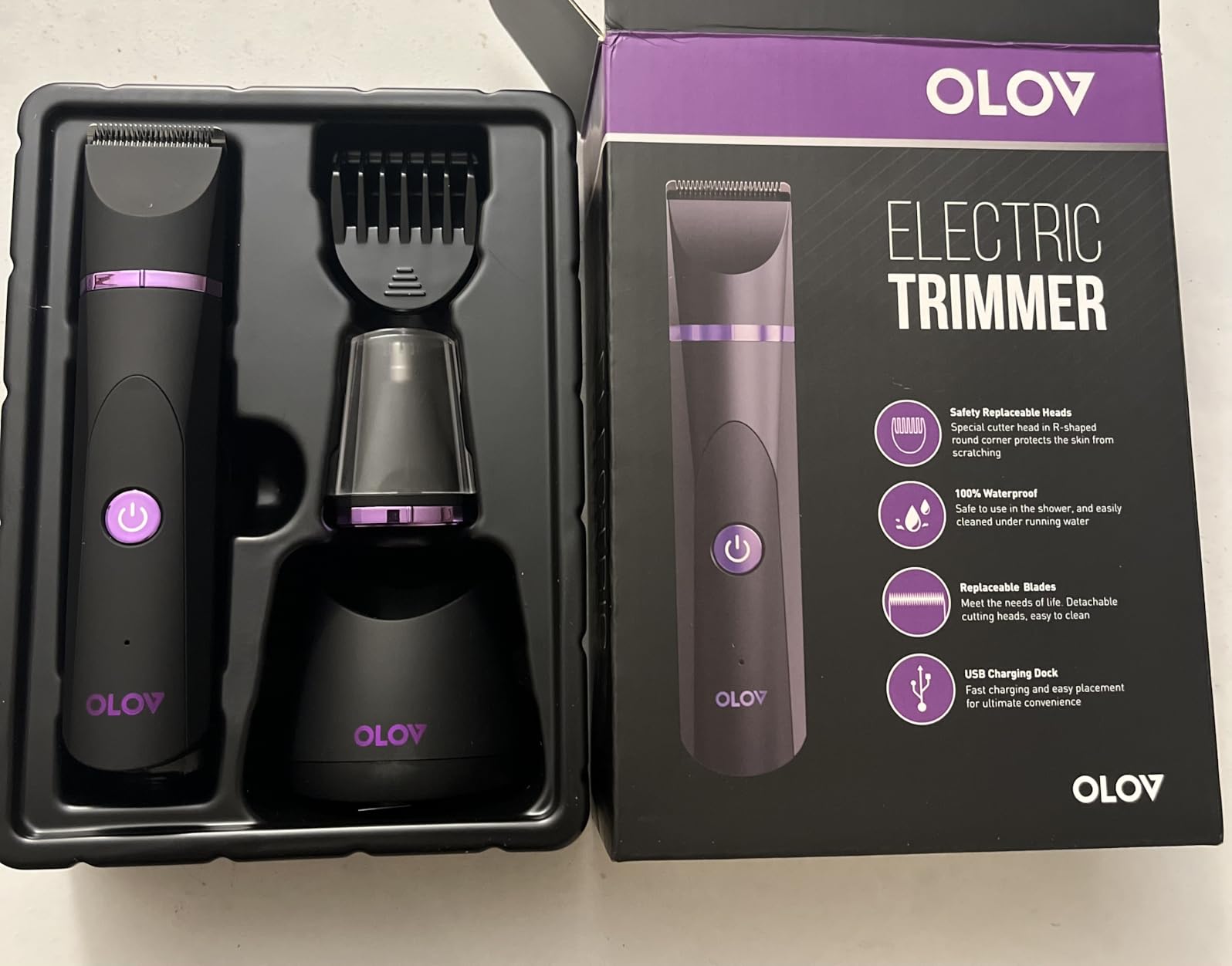 OLOV Electric Body Hair Trimmer - Groin Trimmer for Men - Bikini Trimmer Women - Wet/Dry Shaver Groomer, Replaceable Ceramic Blade Heads, USB Recharge Dock, Waterproof Hygiene Razor,Black customer photo 2