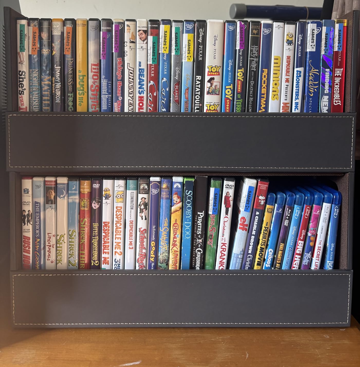 Stock Your Home DVD Storage Box, Movie Shelf Organizer for Blu-Ray, Video Game Cases, CDs, VHS Tape Display Stand, Disc Holder Can Store Up to 28 DVDs, Faux Leather (Black) customer photo 2