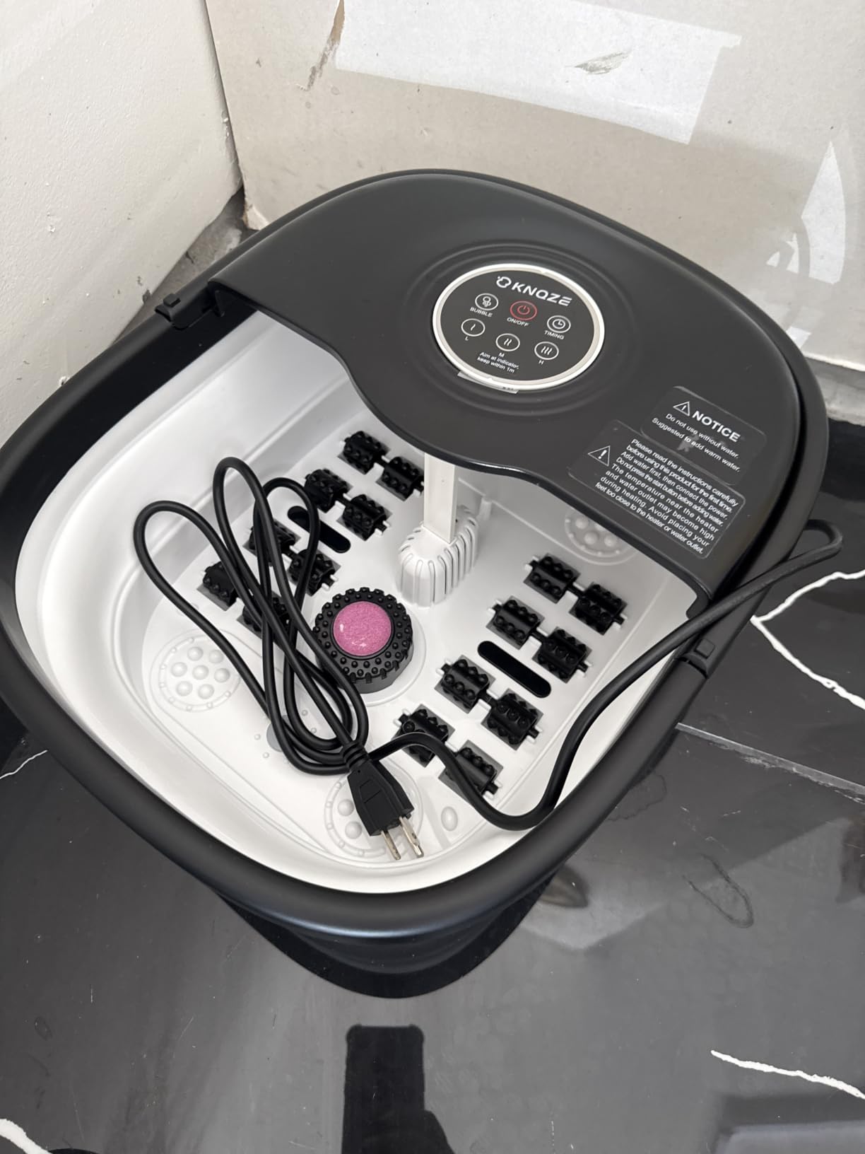 KNQZE Collapsible Foot Spa Bath with Heat & Remote Control, Bubble Massage, Temperature Control, Red Light (Black) customer photo 1