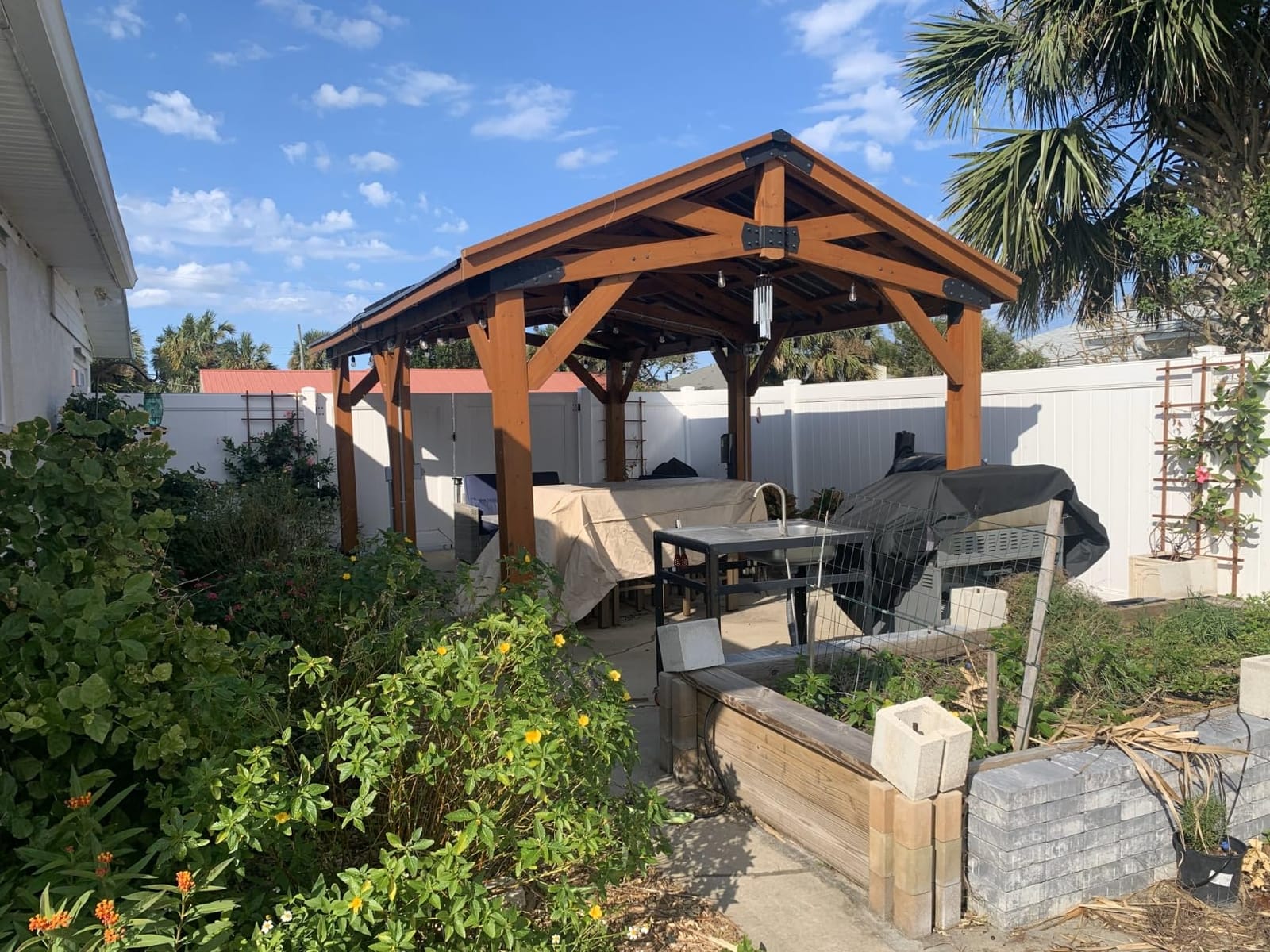 Backyard Discovery Norwood 20 ft. x 12 ft. All Cedar Wooden Carport Pavilion Gazebo with Hard Top Steel Roof customer photo 2