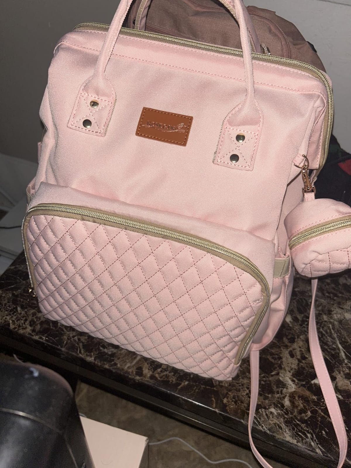 ROSEGIN Diaper Bag Backpack with Changing Pad Pacifier Case, Baby Bag for Boy Girl Toddler - Large,Stylish, Waterproof Travel Quilted Diaper Bag for Mom - Baby Shower Gifts, Black customer photo 2