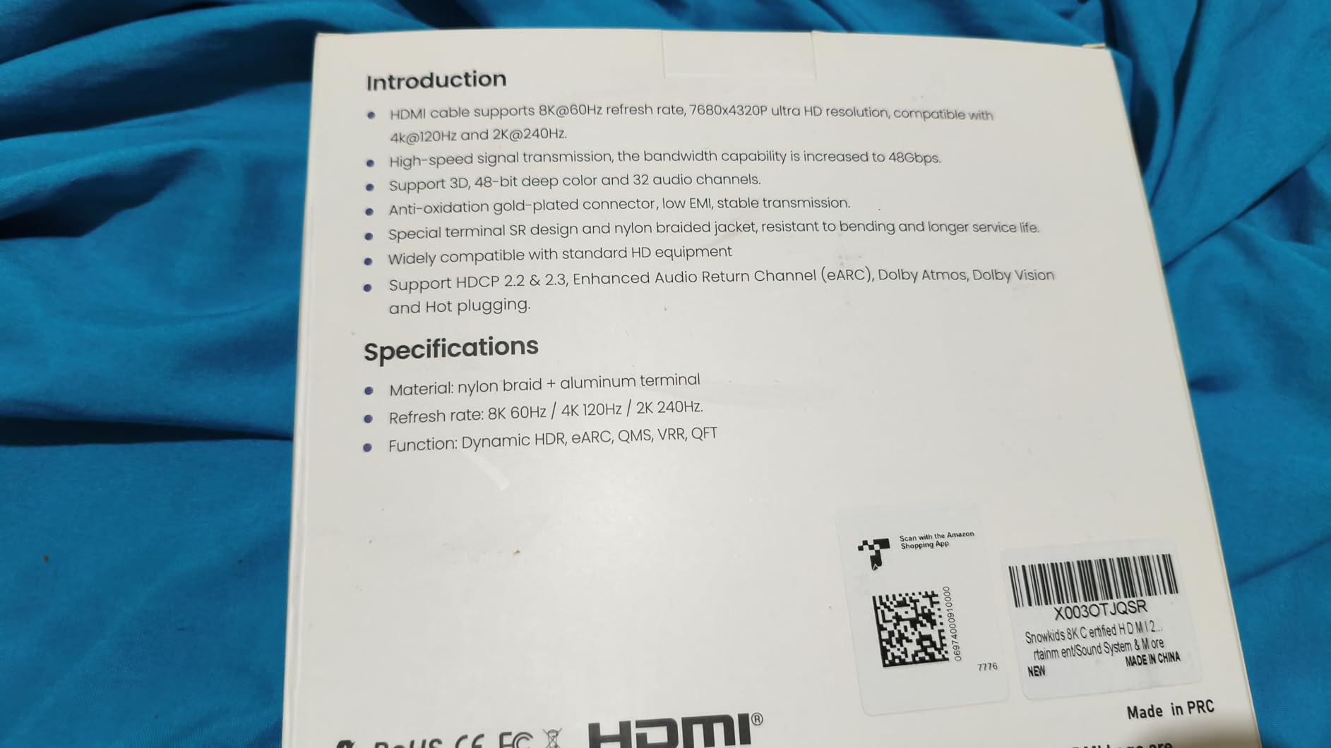 Snowkids 8K HDMI Fiber Optic Cable Long 2.1 100FT/30M,48Gbps Unidirectional customer photo 1