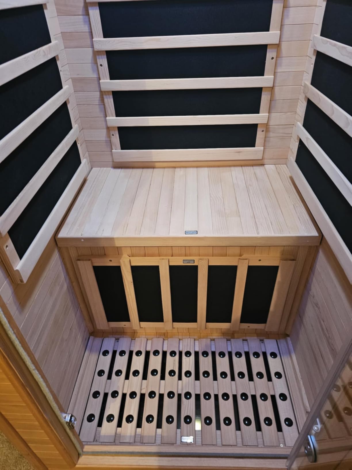 Homsido Infrared Home Sauna Room 1 Person Hemlock Wooden Indoor Dry Sauna,Low EMF 1200W/110V Heaters Panels,LCD Control Panel,10 Minutes Pre-Warm up,Time and Temp Pre-Set,1-Year Aftersale customer photo 2
