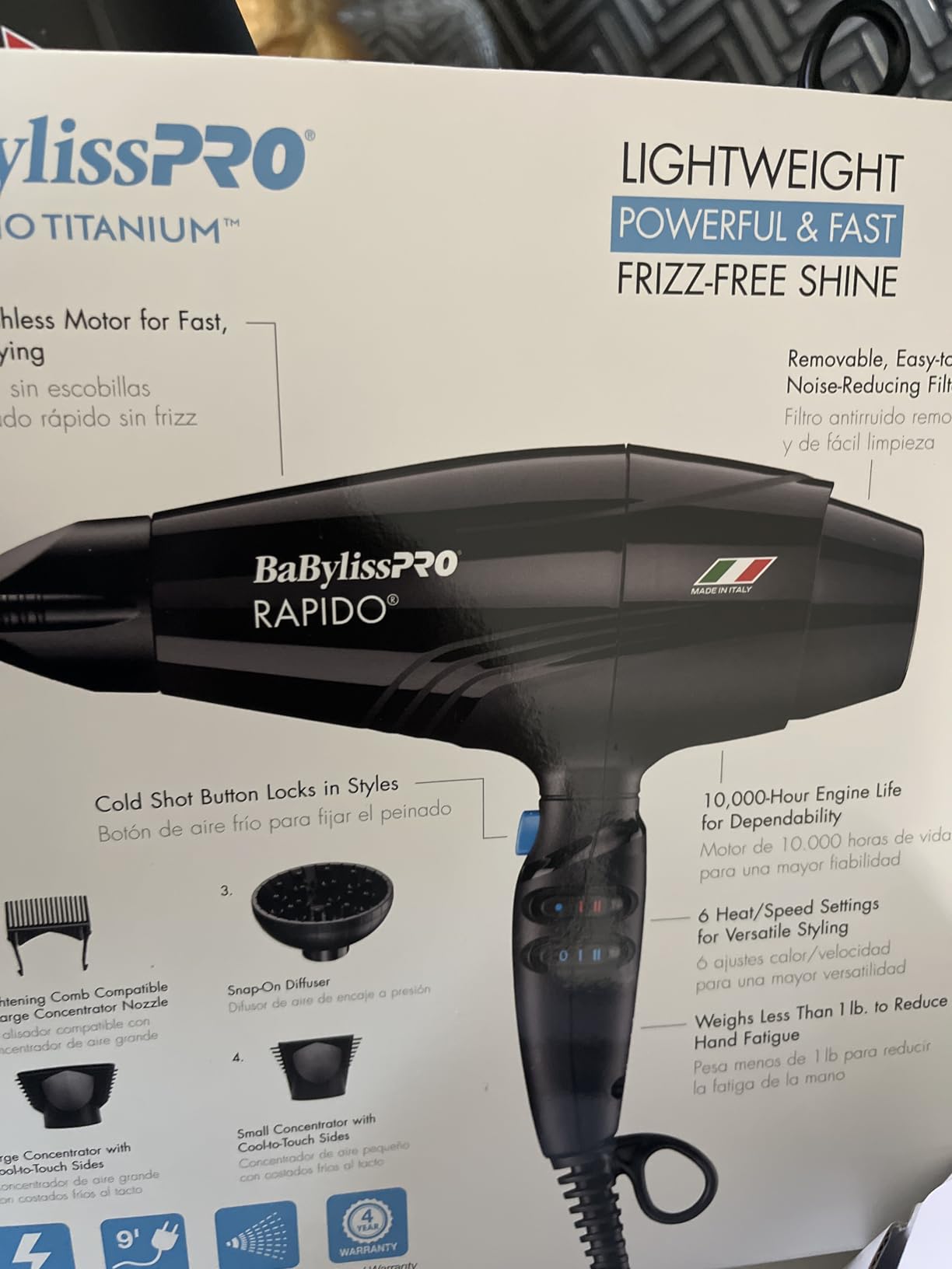 BaBylissPRO The Rapido Hair Dryer, 2000W Brushless Motor, 3 Attachments customer photo 2