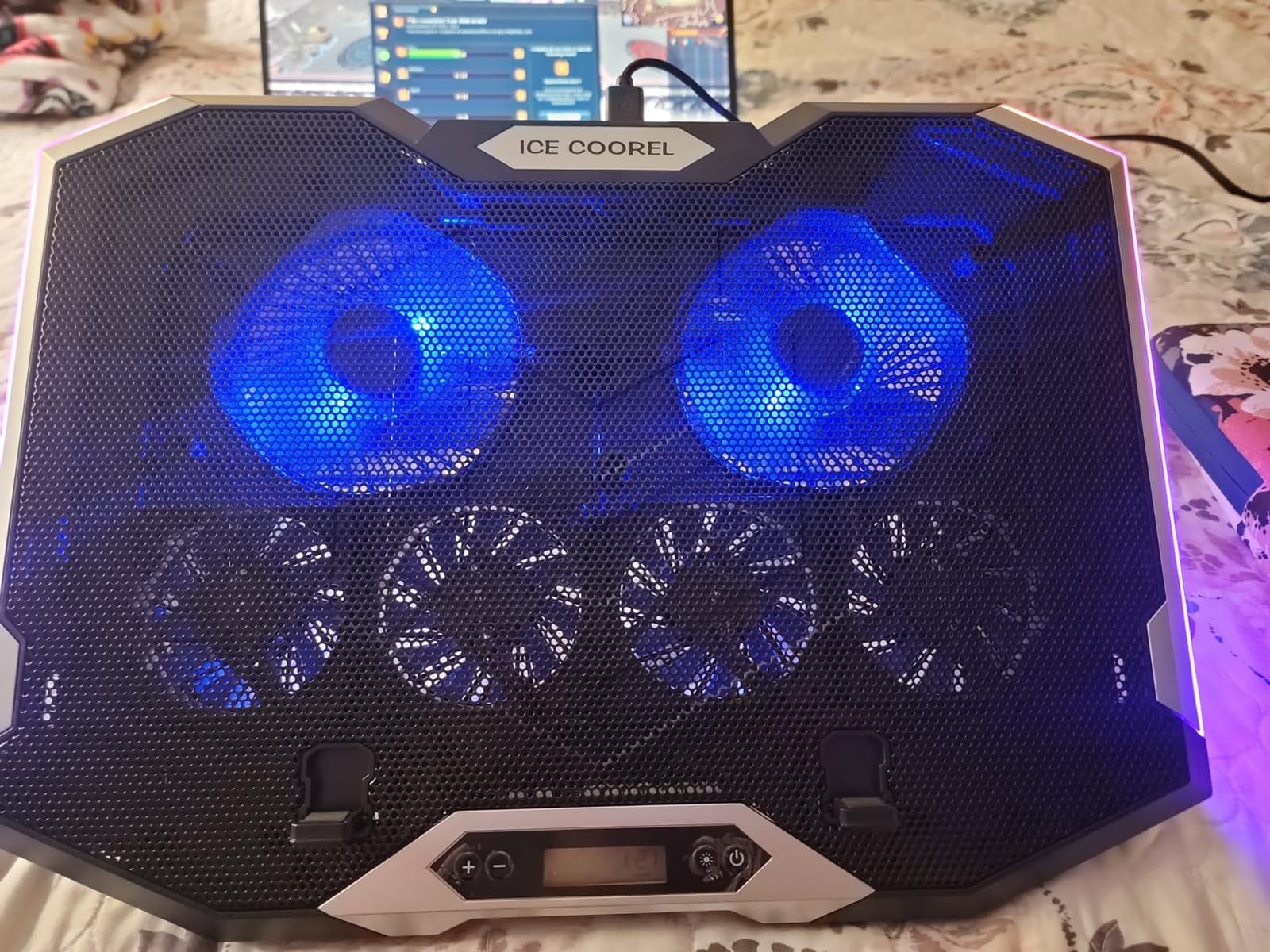 ICE COOREL Gaming Laptop Cooling Pad with 8 Cooling Fans, Laptop Fan Cooler Pad for 15-17.3 Inch, Notebook Cooler Stand with 6 Height Adjustable, RGB Cooling Pad with Two USB Port + Phone Stand customer photo 1