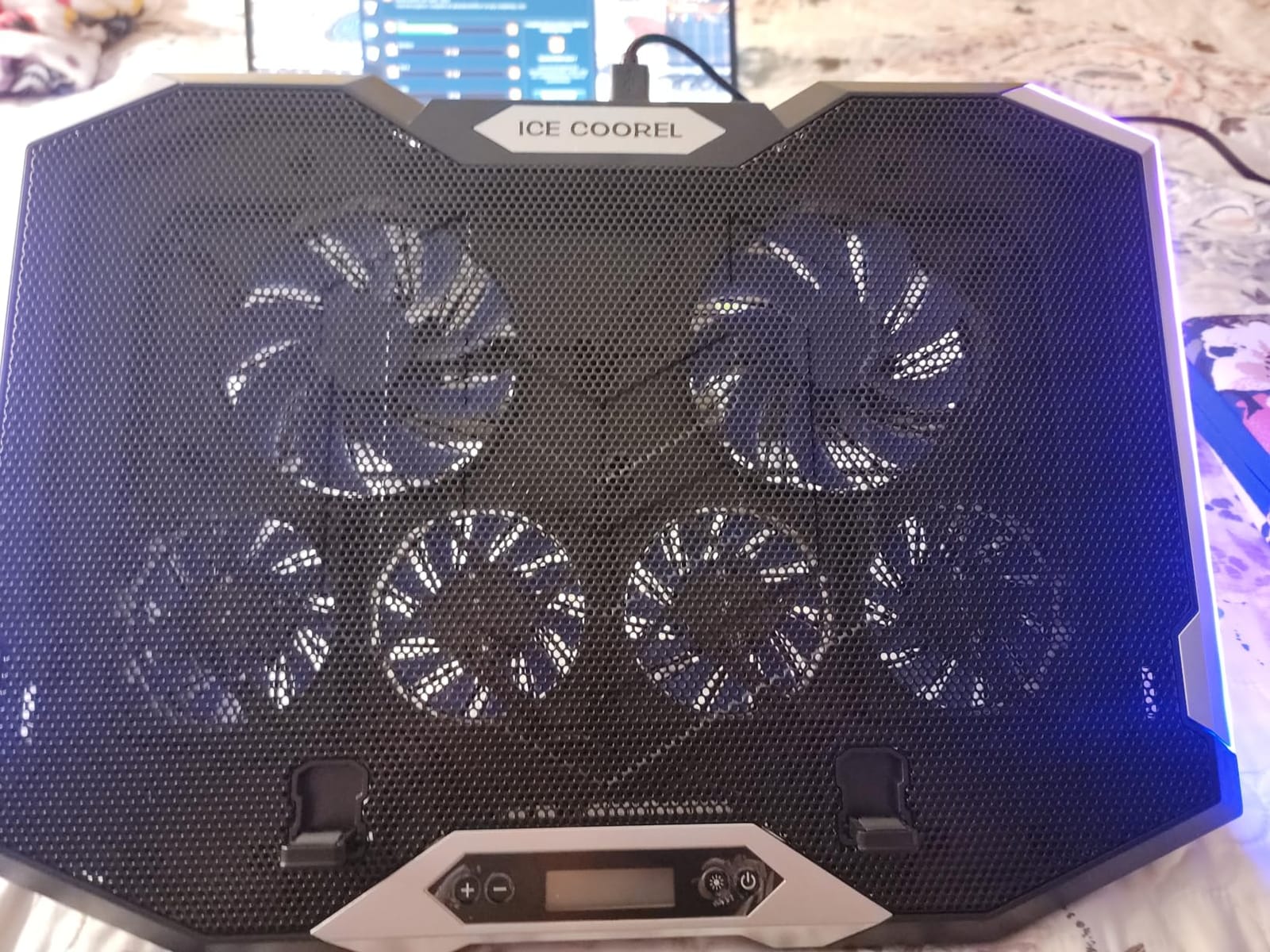 ICE COOREL Gaming Laptop Cooling Pad with 8 Cooling Fans, Laptop Fan Cooler Pad for 15-17.3 Inch, Notebook Cooler Stand with 6 Height Adjustable, RGB Cooling Pad with Two USB Port + Phone Stand customer photo 2