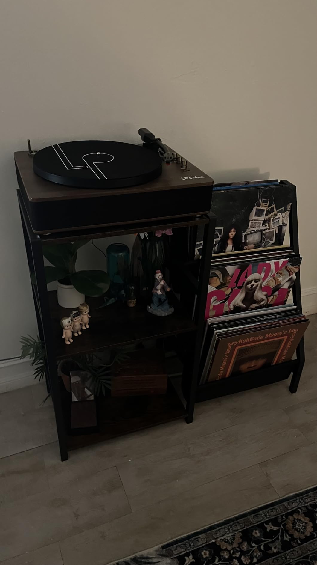 Bikoney Record Player Stand, Turntable Stand with 3-Tier Vinyl Record Storage, Record Player Table 200 Albums, End Table with Vinyl Display Holder Shelf, Record Player Cabinet Media Console for Stereo customer photo 1