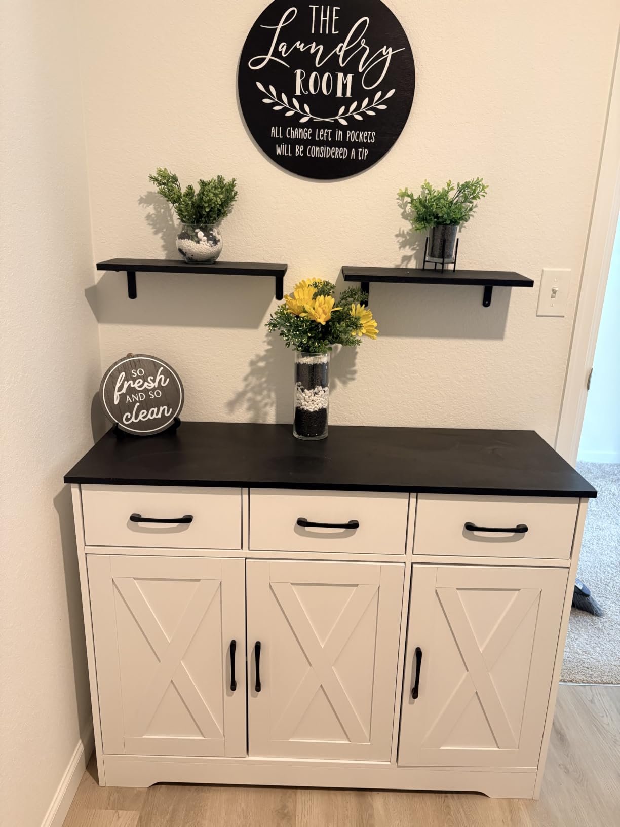 HOSTACK Kitchen Buffet Cabinet with Storage, Sideboard Coffee Bar, White customer photo 2