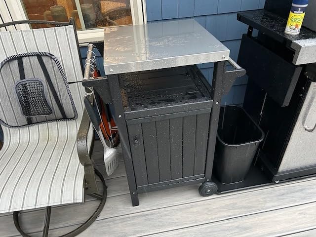 KORVOS Kitchen Portable Outdoor Grill Cart, Patio Bar Cart with Stainless Steel Top and Rolling Wheels, BBQ Cart for Indoor&Outdoor Use, Grey customer photo 1
