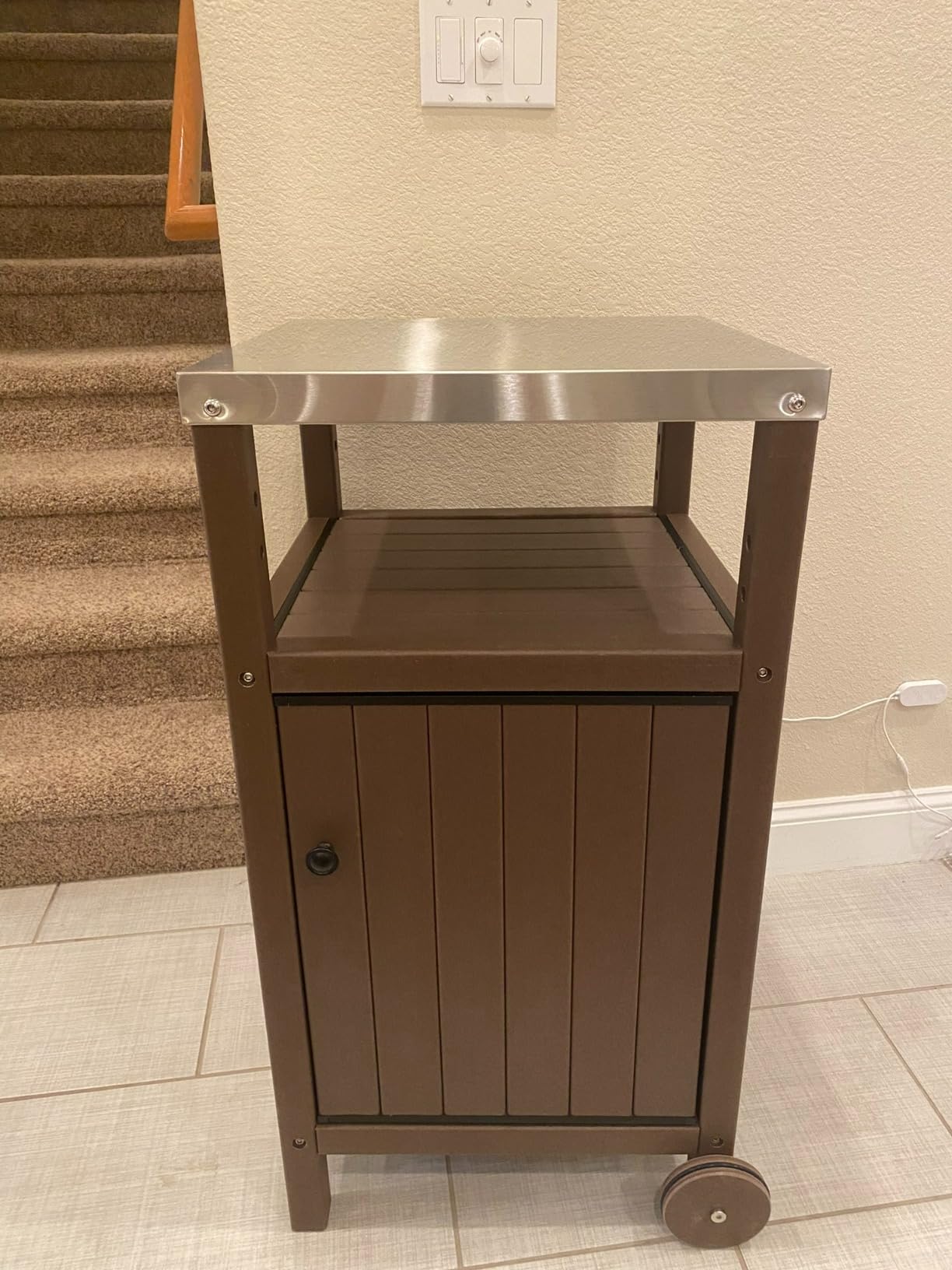 KORVOS Kitchen Portable Outdoor Grill Cart, Patio Bar Cart with Stainless Steel Top and Rolling Wheels, BBQ Cart for Indoor&Outdoor Use, Grey customer photo 2