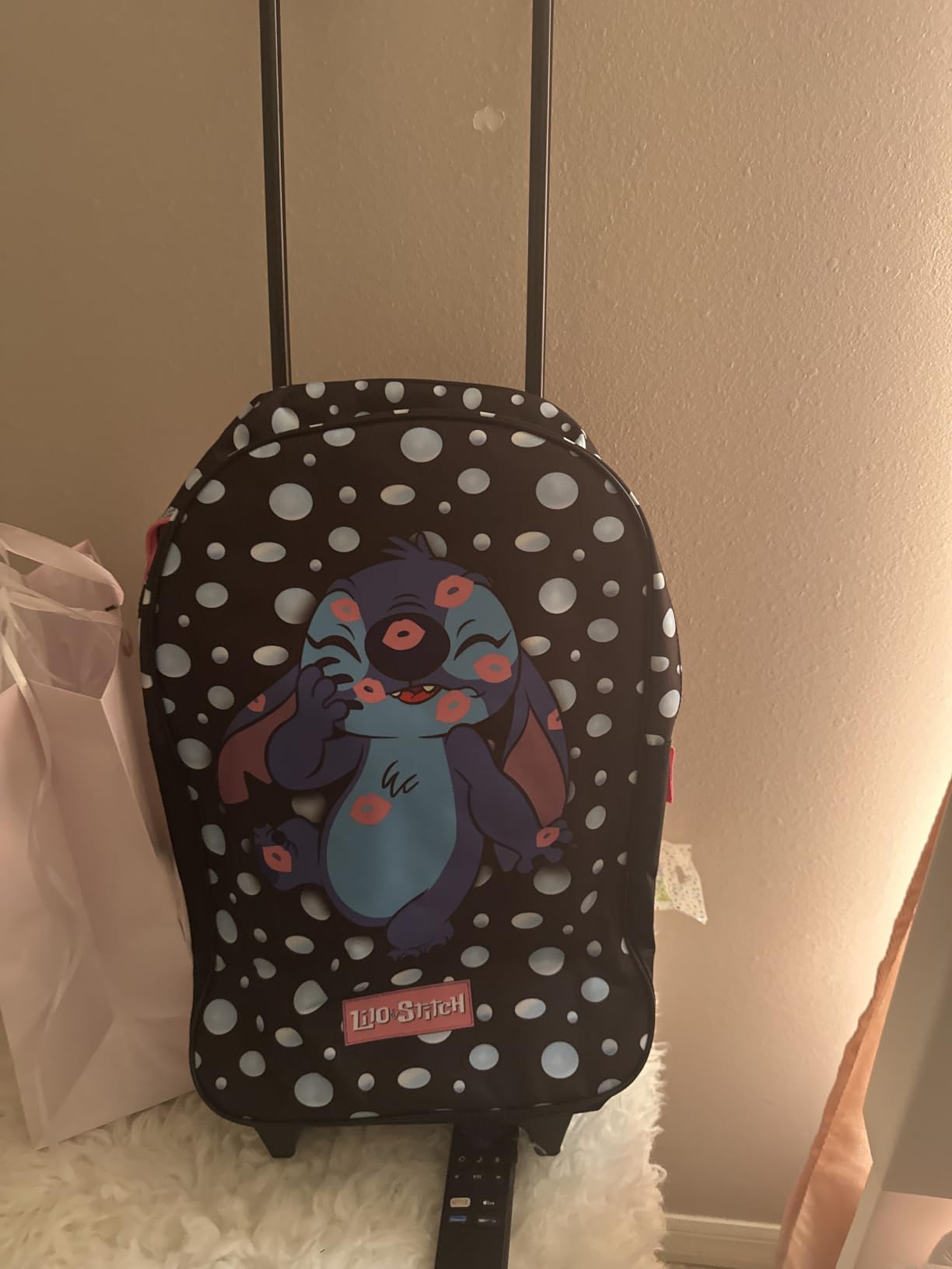 Disney Kids Rolling Luggage 16.0×11.6 in, 16‑L Carry‑On Suitcase with Wheels, Foldable Lightweight Travel Bag, Gifts for Kids (Black Stitch) customer photo 1
