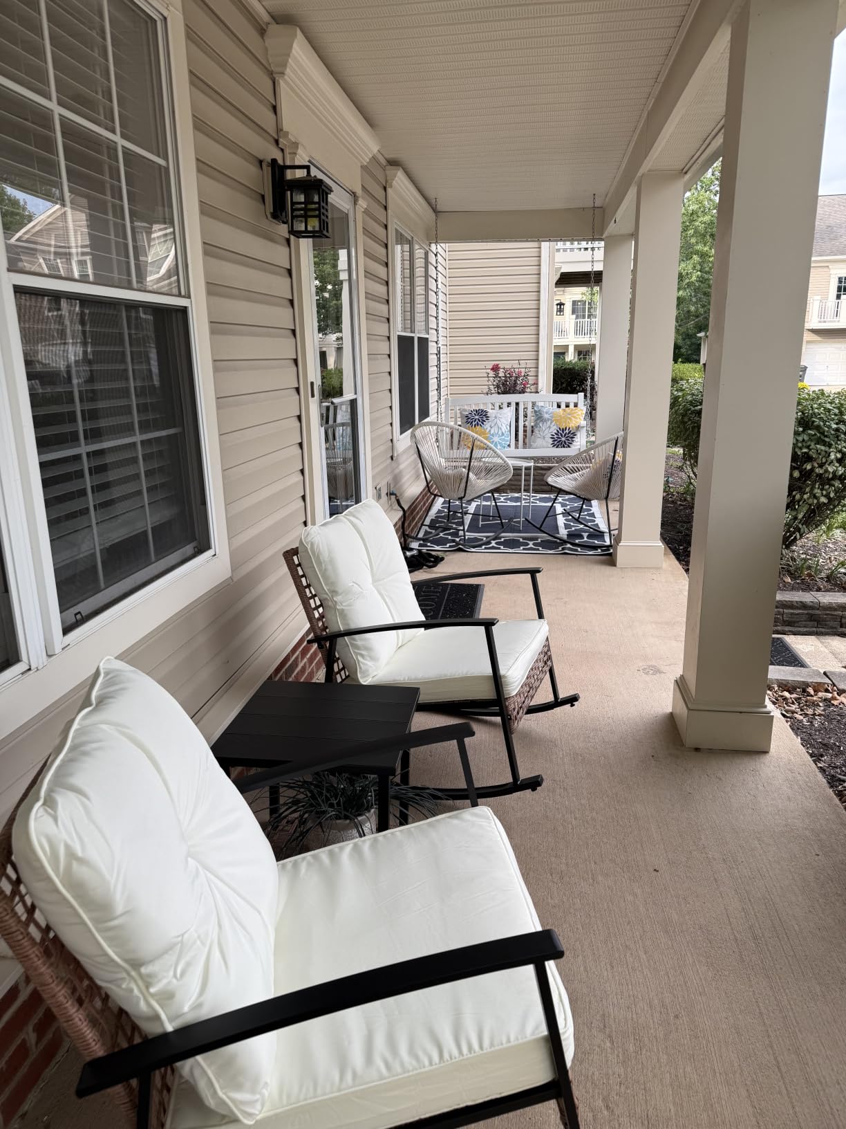 LAUSAINT HOME 3-Piece Rocking Bistro Set, Outdoor Patio Furniture with Thick Cushions and 2-Tier Coffee Table, Oversize Rattan Conversation Set for Garden, Balcony, Backyard (Beige) customer photo 1