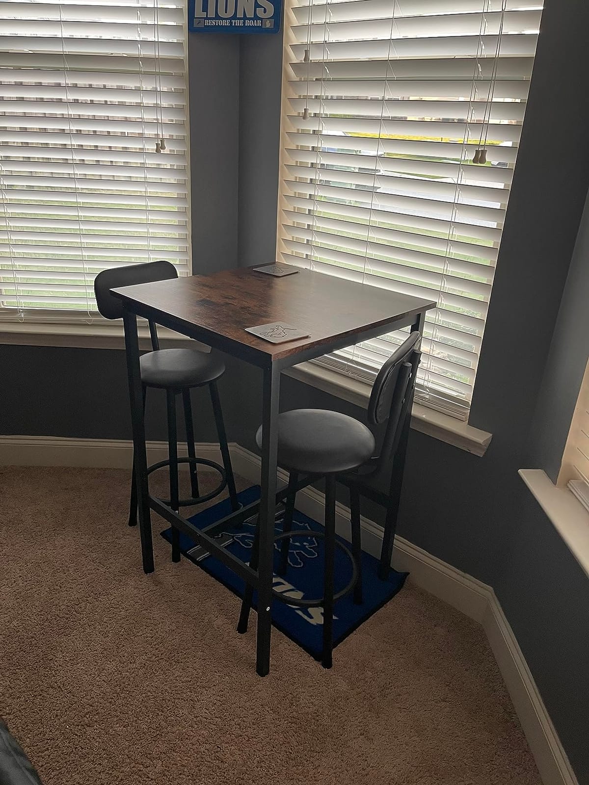 3 Piece Bar Table and Chairs Set for 2, Counter Height Square Pub Dining Set, Bar Table and Stools for 2, Wood Top Bistro Set with Backrest PU Bar Stools for Breakfast Nook Small Kitchen & Living Room customer photo 1