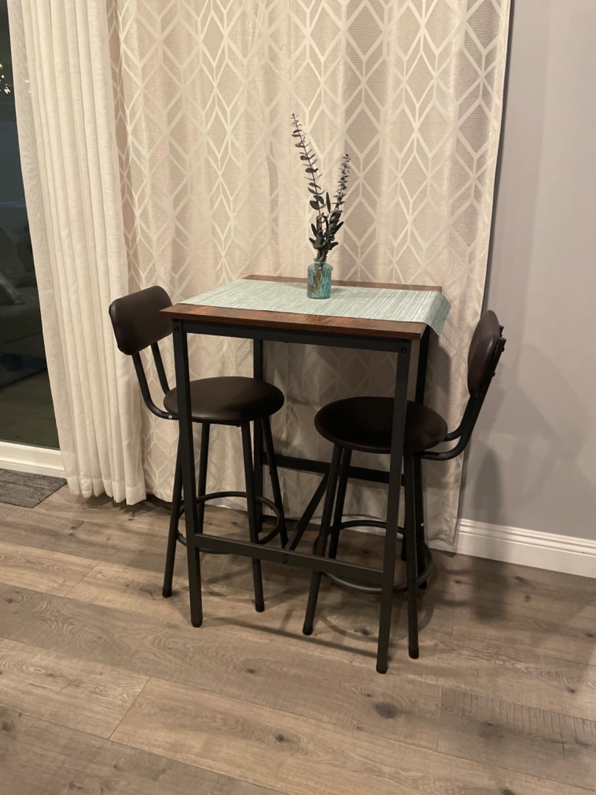 3 Piece Bar Table and Chairs Set for 2, Counter Height Square Pub Dining Set, Bar Table and Stools for 2, Wood Top Bistro Set with Backrest PU Bar Stools for Breakfast Nook Small Kitchen & Living Room customer photo 2