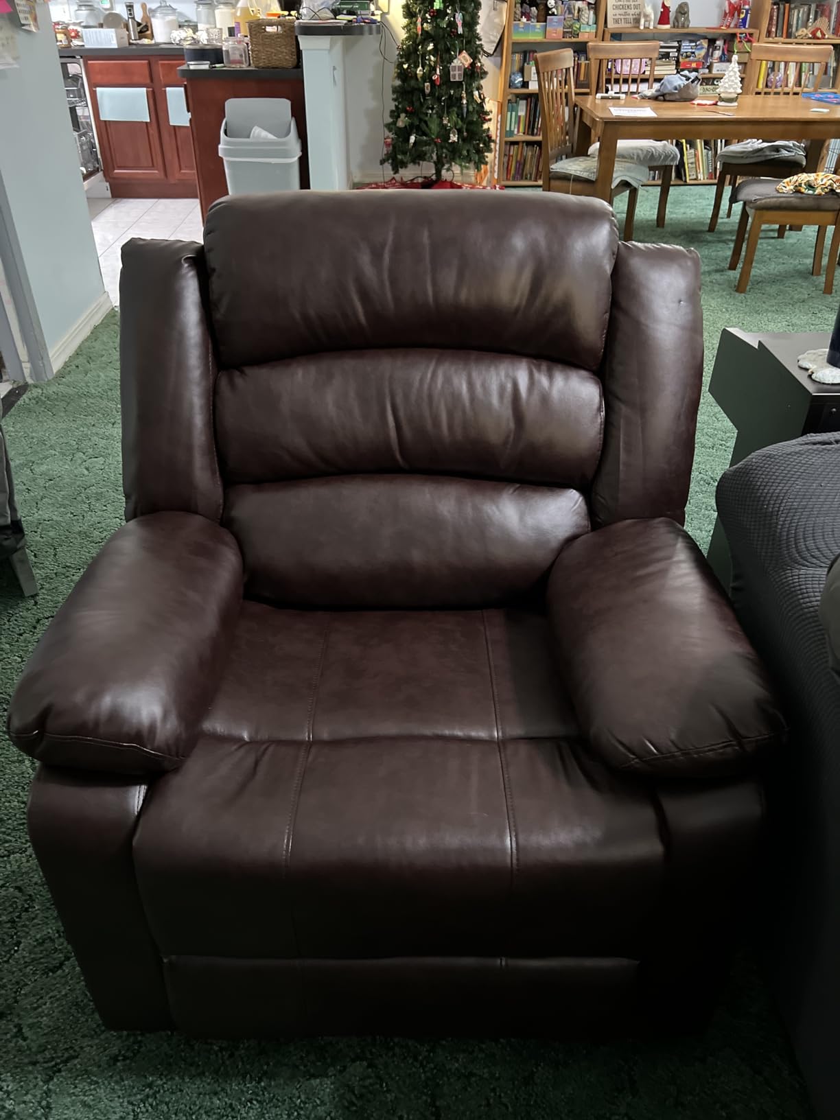ANJ Manual Recliner Chair, Breathable Faux Leather Reclining Chairs with Overstuffed Arm and Back, Living Room Single Sofa Recliners (Dark Brown) customer photo 1