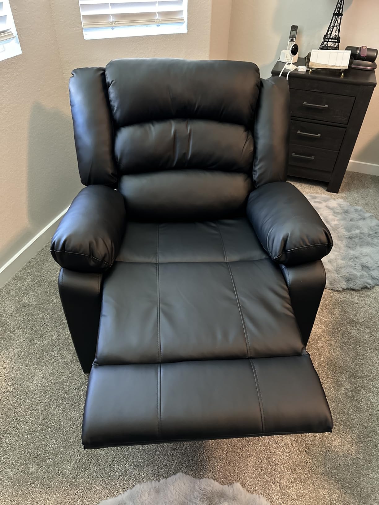ANJ Manual Recliner Chair, Breathable Faux Leather Reclining Chairs with Overstuffed Arm and Back, Living Room Single Sofa Recliners (Dark Brown) customer photo 2