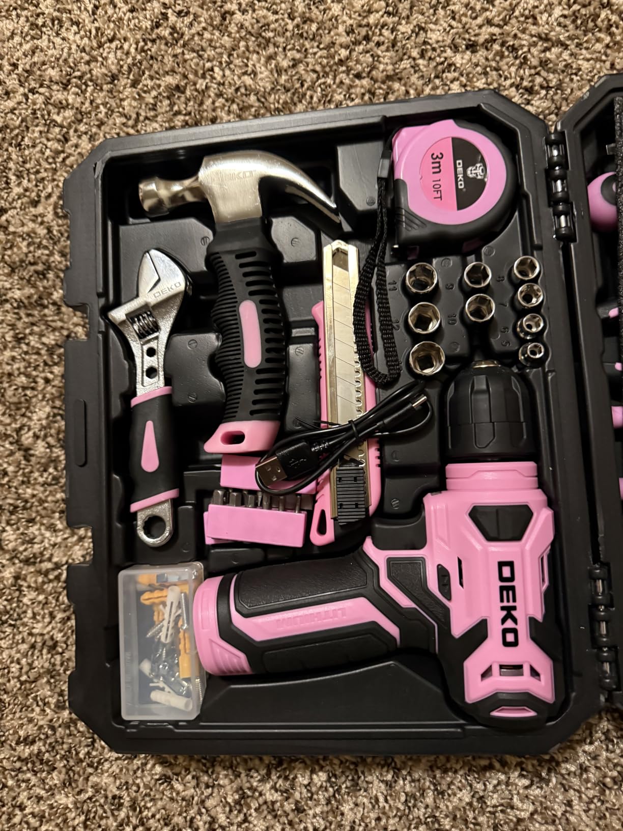 DEKOPRO Drill Set, Home Tool Set with 8V Pink Cordless Drill, Hand Tool Kit for Women, 126 pcs customer photo 2