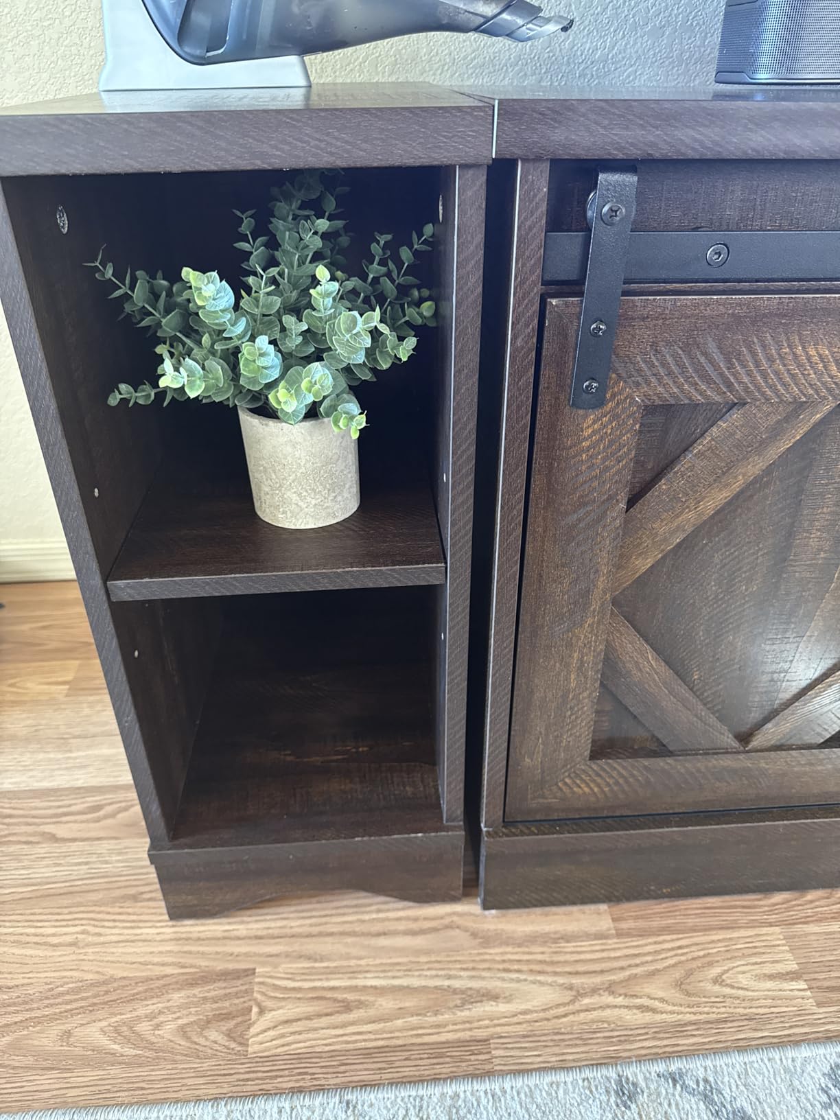 WAMPAT Farmhouse TV Stand for 80-85 inch TV with Distressed Wood Finish customer photo 1