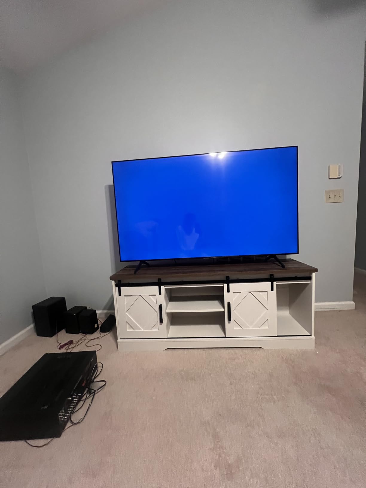 WAMPAT Farmhouse TV Stand for 80-85 inch TV with Distressed Wood Finish customer photo 2
