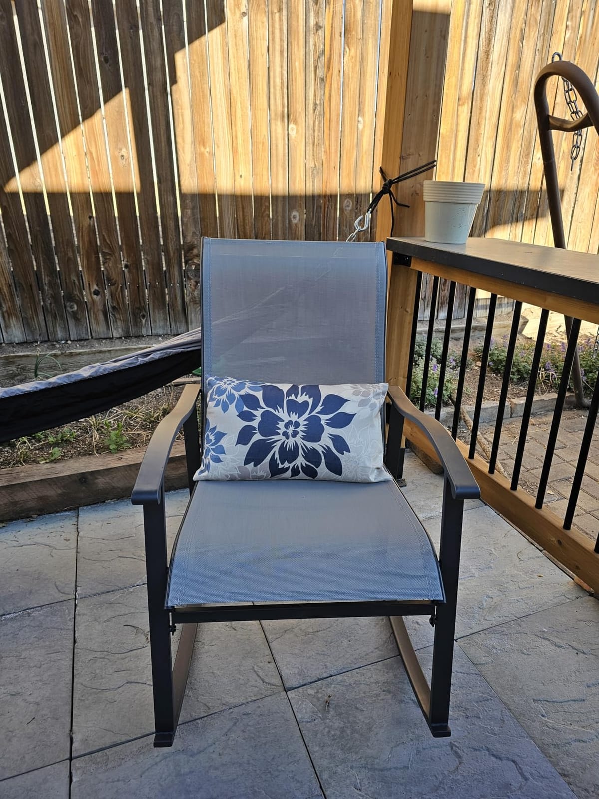 Vongrasig 3 Piece Outdoor Rocking Bistro Set, Textilene Fabric Small Patio Furniture Set, Front Porch Rocker Chairs Conversation Set with Glass Table for Lawn, Garden, Balcony, Poolside (Light Gray) customer photo 2