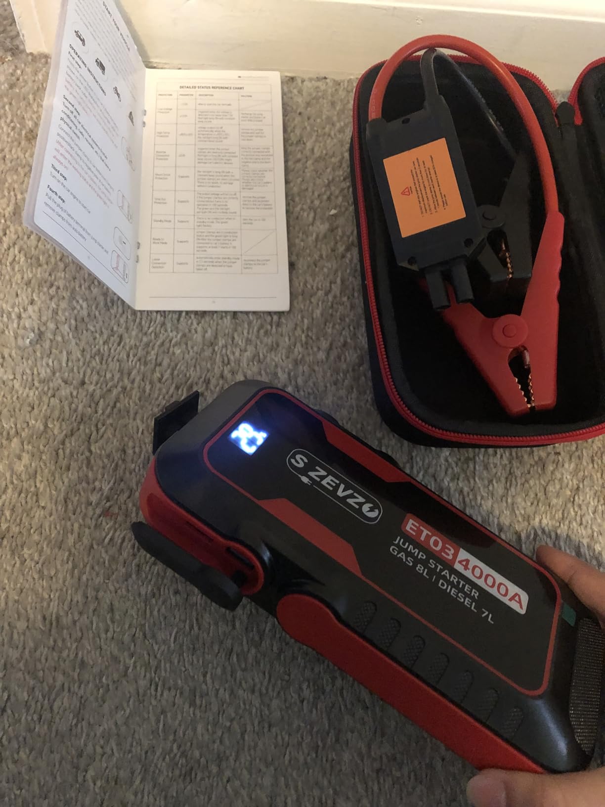S ZEVZO ET03 Car Jump Starter 4000A Jump Starter Battery Pack for Up to 8.0L Gas and 7.0L Diesel Engines, 74Wh Portable 12V Jump Box with USB Ports, LCD Display, Storage Case, and LED Light customer photo 1