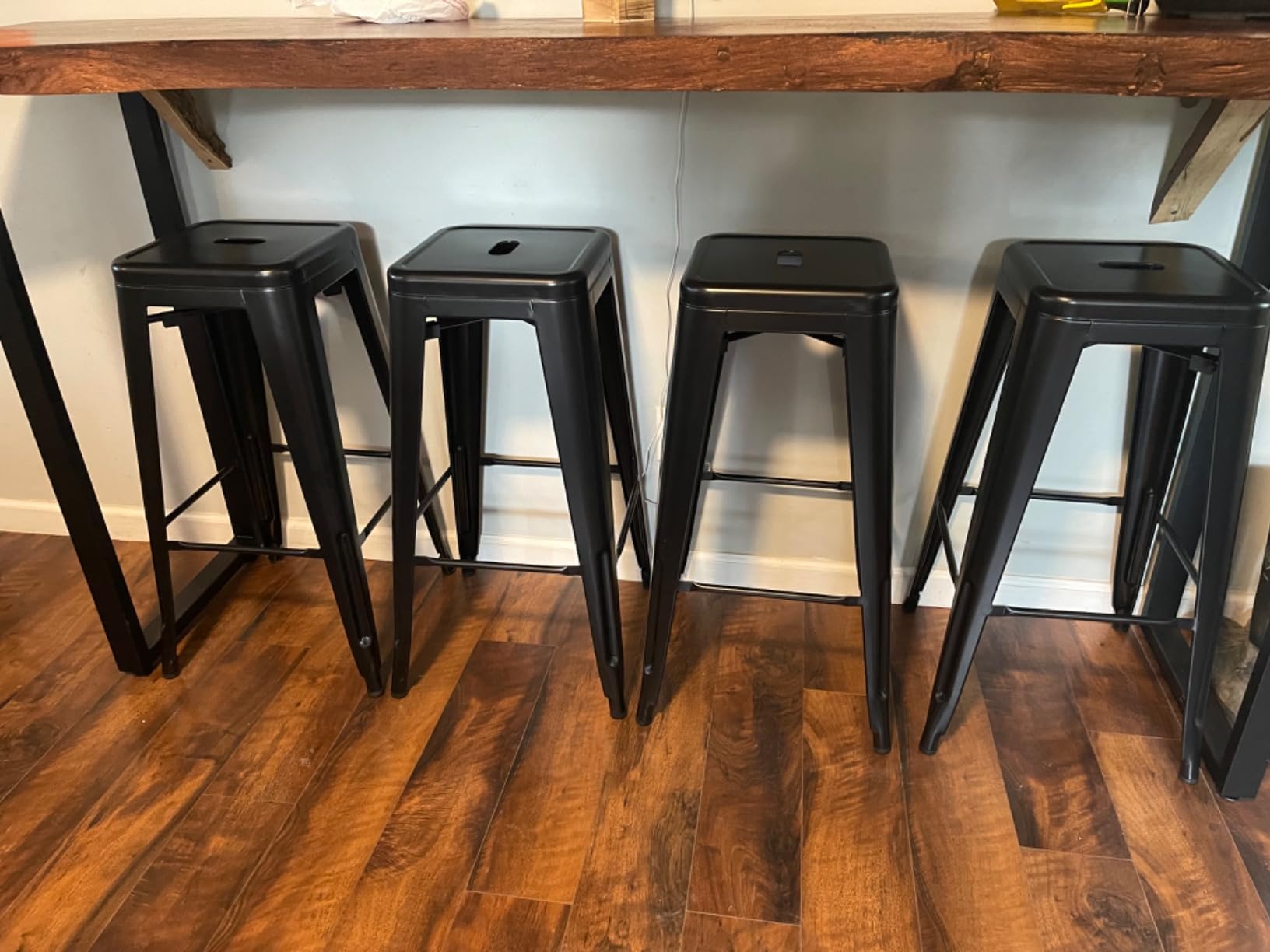 Furmax 30'' Metal Bar Stools Set of 4, Stackable for Indoor Outdoor, Black customer photo 1